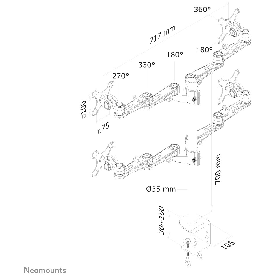 NEOMOUNTS DeskMount 4x25,4-66,04cm Clamp