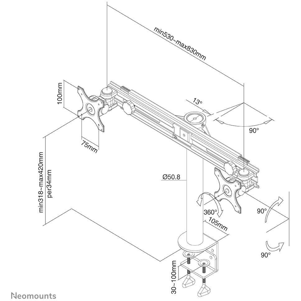 NEOMOUNTS FPMA-D700D Desk Mount 2x48-76c