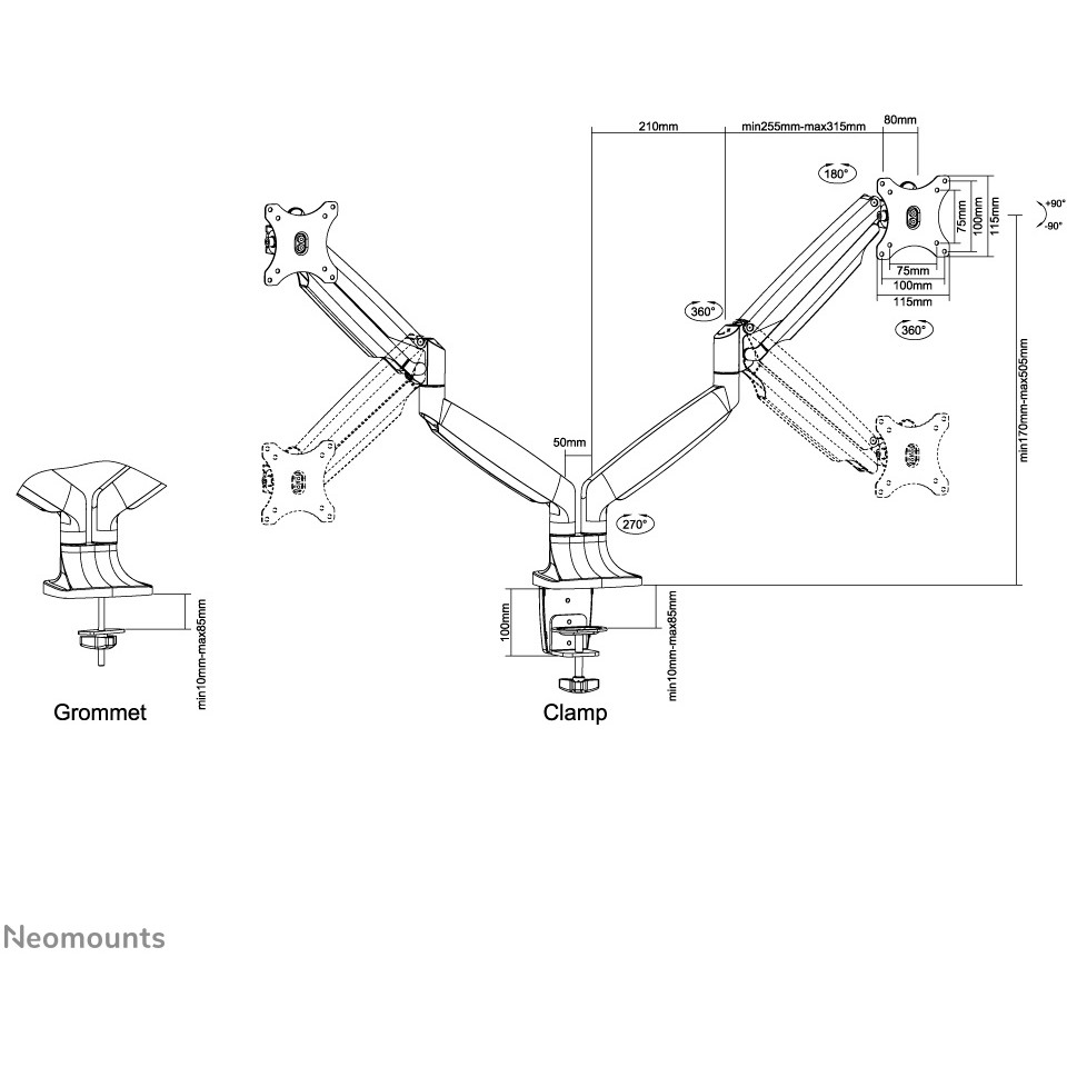Neomounts TIS 10-32 2TFT 2 Gelenke schwarz Max.18KG