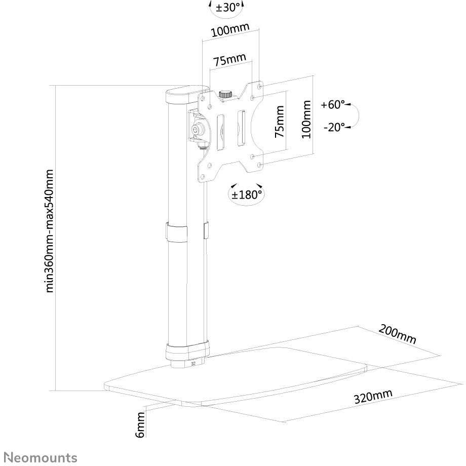Neomounts Tischfuss 10-30 1TFT 1Gelenk schw. Max.10KG
