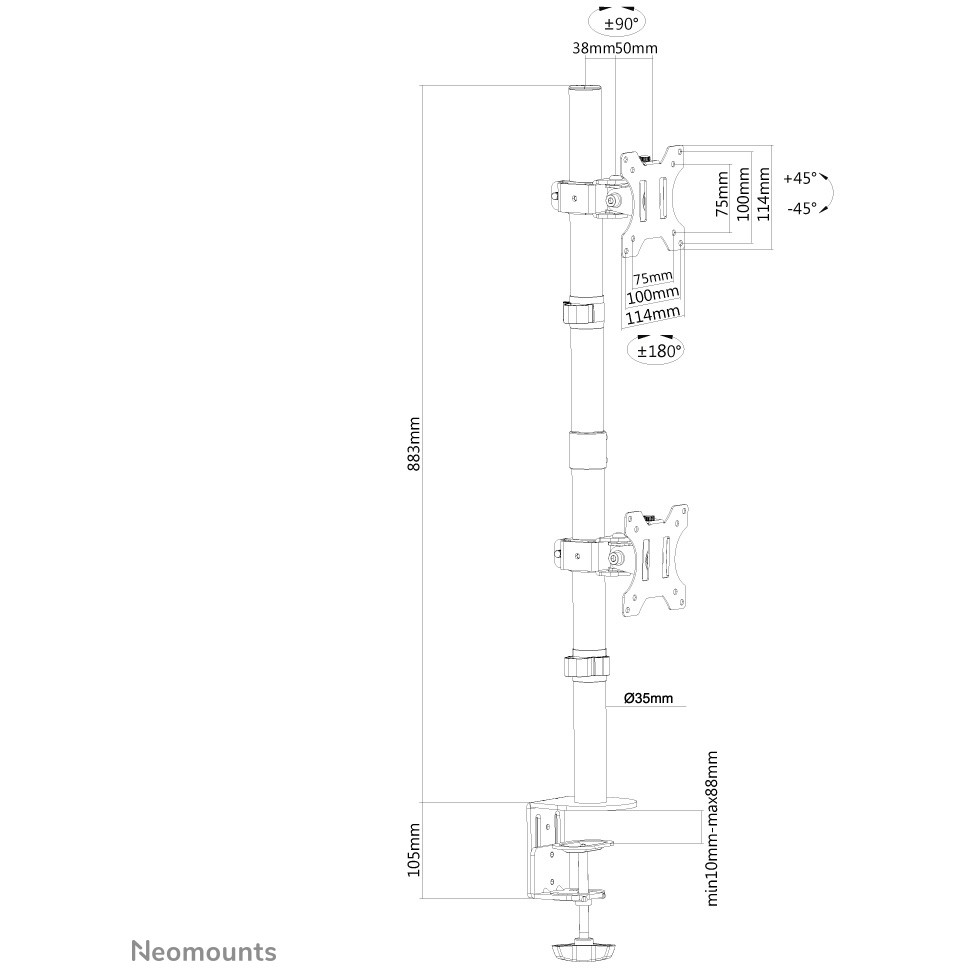 Neomounts TIS 10-32 2TFT 1Gelenke schw. Max.8KG