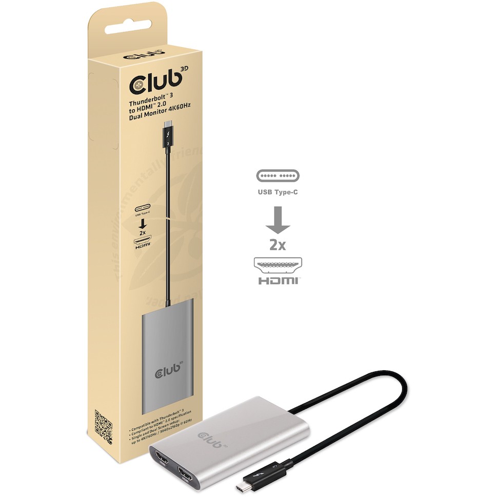 Club3D Adapter Thunderbolt 3 > 2x HDMI   4K@60Hz aktiv St/Bu retail