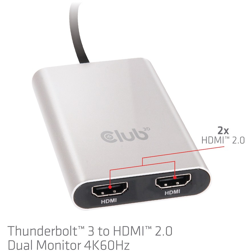Club3D Adapter Thunderbolt 3 > 2x HDMI   4K@60Hz aktiv St/Bu retail