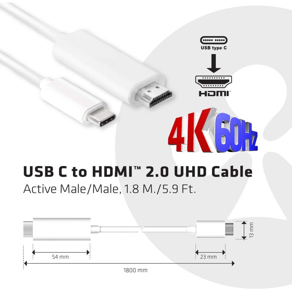 CLUB3D USB C auf HDMI™ 2.0 UHD Kabel Aktiv 1.8M