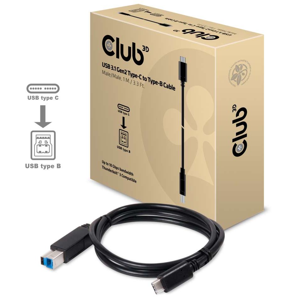 CLUB3D USB 3.1 Gen2 Type-C auf Type-B Kabel 1M. Stecker/Stecker
