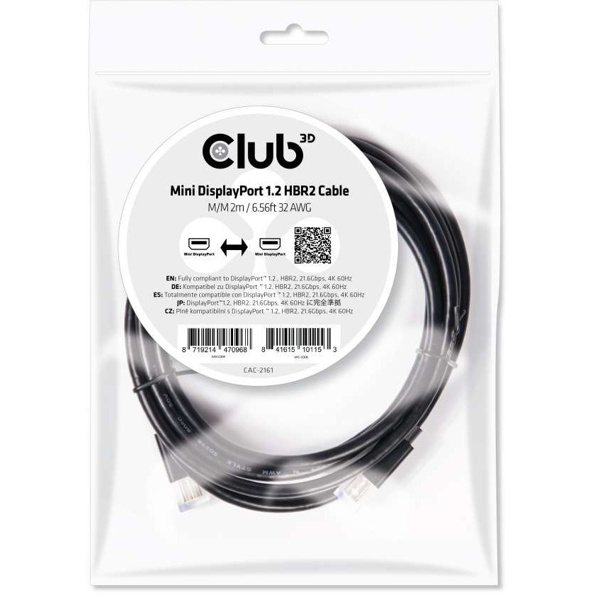 CLUB3D Mini DisplayPort 1.2 HBR2 Kabel Stecker/Stecker 2 meter 4K60Hz