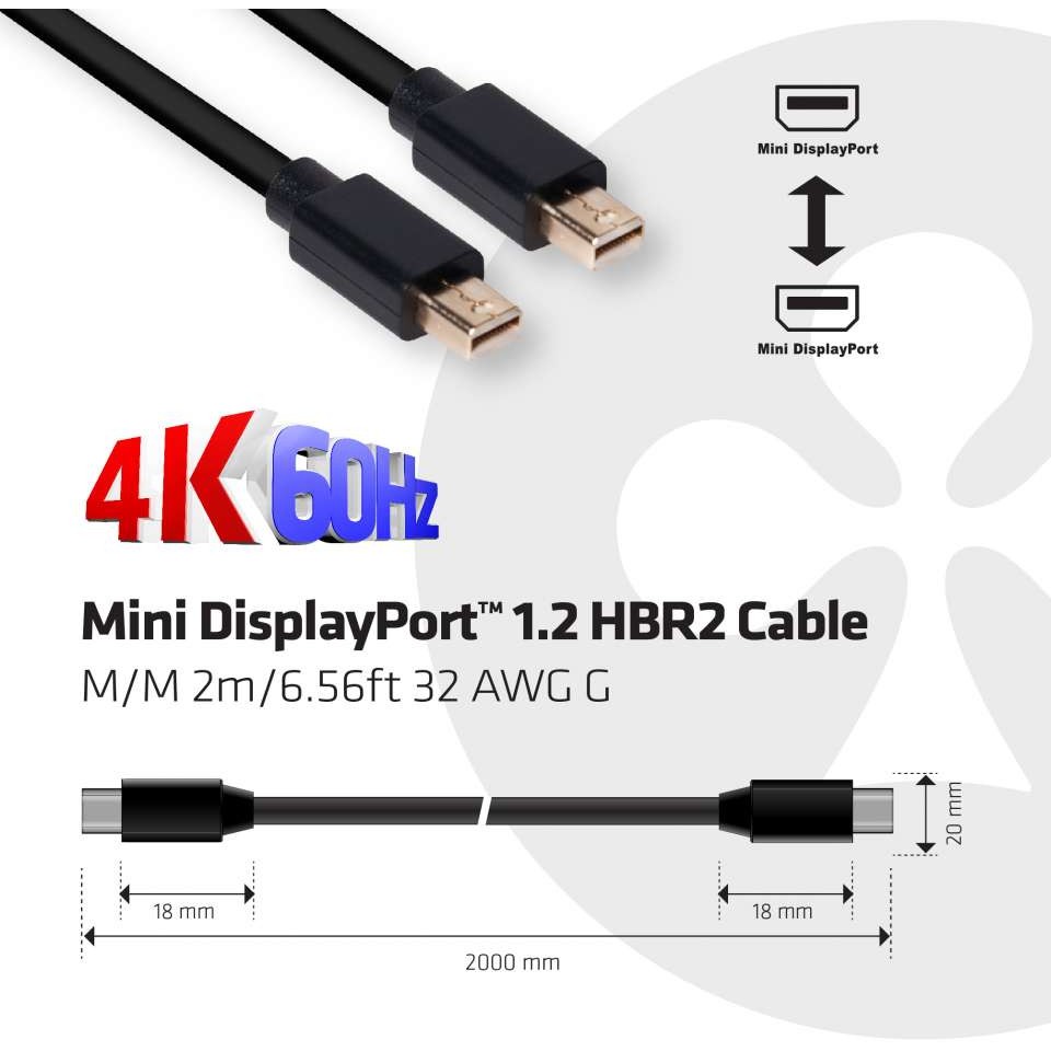 CLUB3D Mini DisplayPort 1.2 HBR2 Kabel Stecker/Stecker 2 meter 4K60Hz