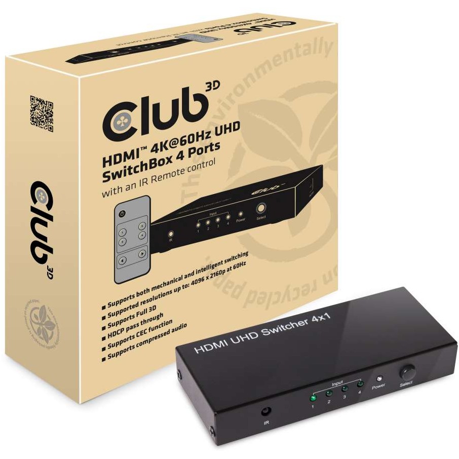 CLUB3D HDMI 2.0 UHD SwitchBox 4 Ports