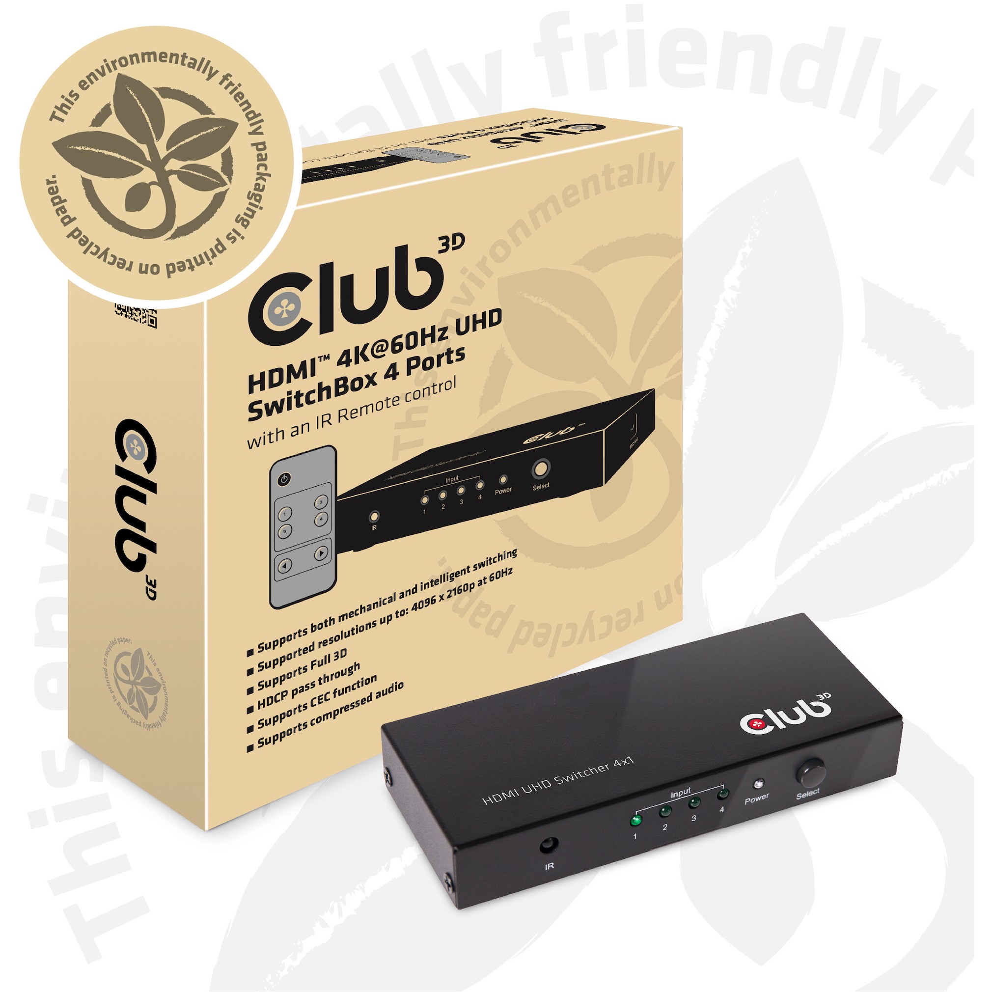 CLUB3D HDMI 2.0 UHD SwitchBox 4 Ports