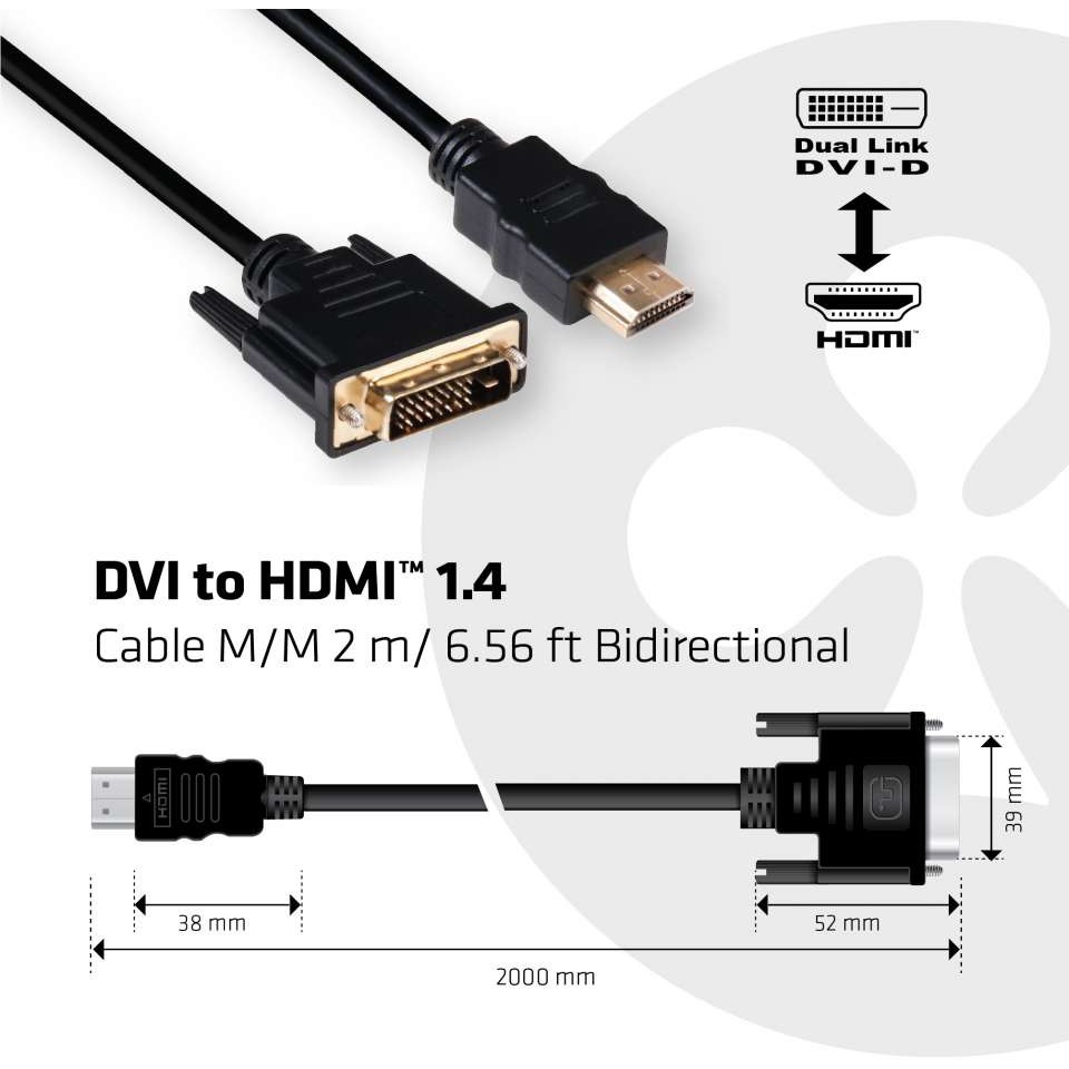 Club3D Kabel   DVI <-> HDMI 1.4  2m 4K30Hz St/St retail