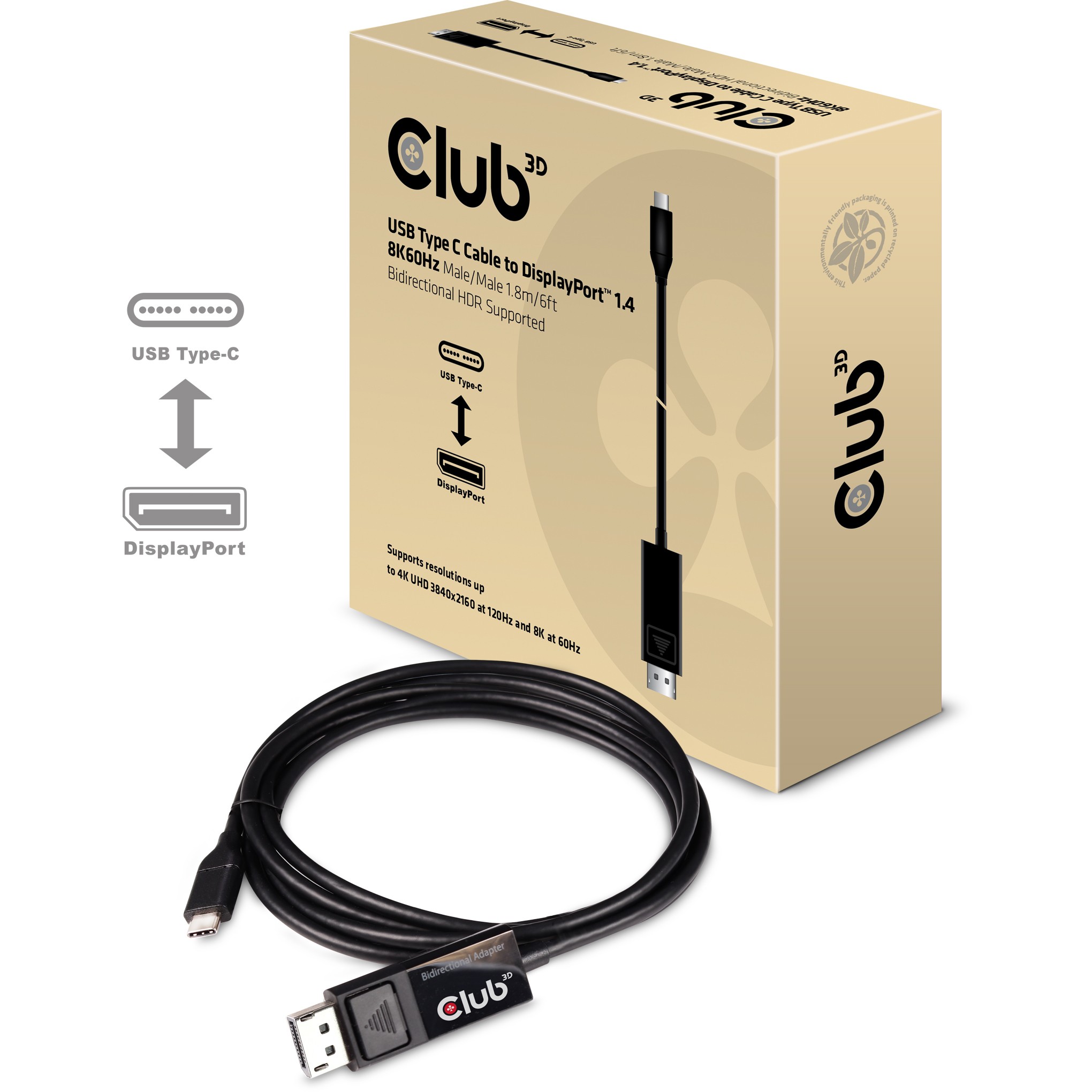 Club3D Kabel   USB 3.1 Typ C > DP 1.4 8K60Hz UHD 1,8m  St/St retail