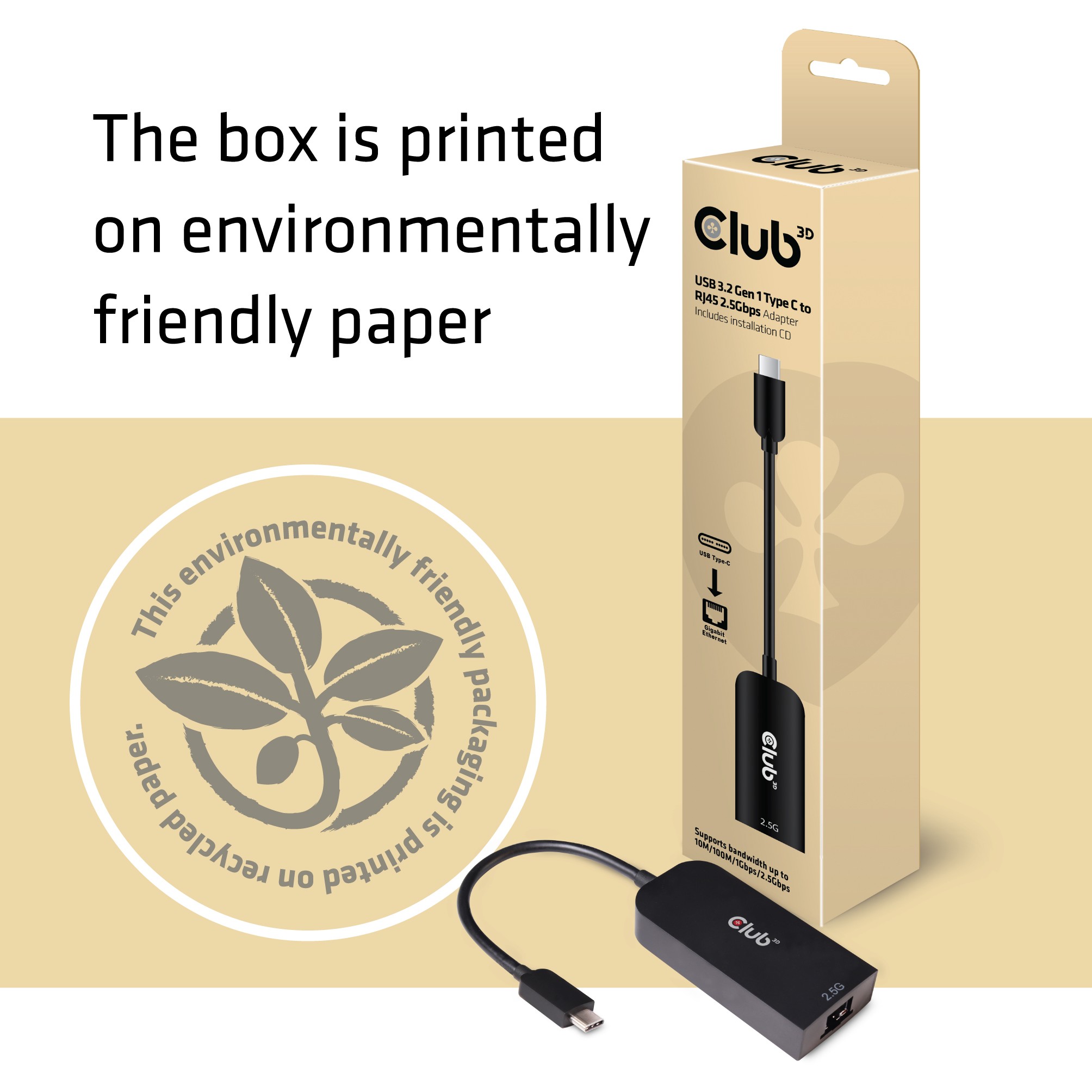 CLUB3D USB 3.2 Gen1 Type C to RJ45 2.5Gbps Adapter