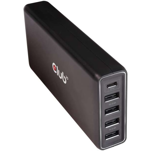 Club3D Schnellladegerät 1xUSB Typ C, 4xUSB Typ A, PD 111W retail
