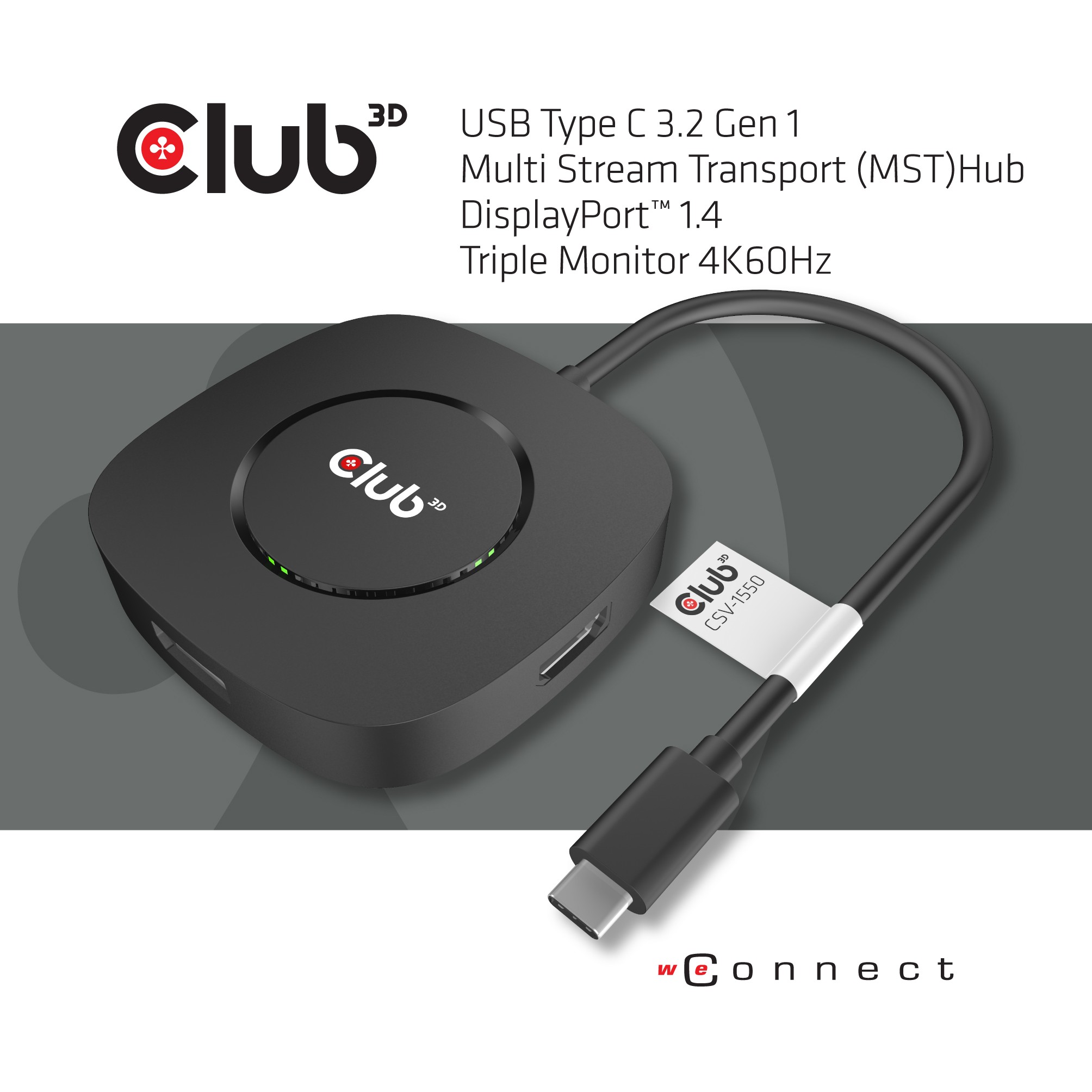 CLUB3D USB TYPE C 3.2 GEN1 MULTISTREAM TRANSPORT MST HUB DISPLAY PORT 1.4 TRIPLE MONITOR DisplayPort male Displayport female Schwarz