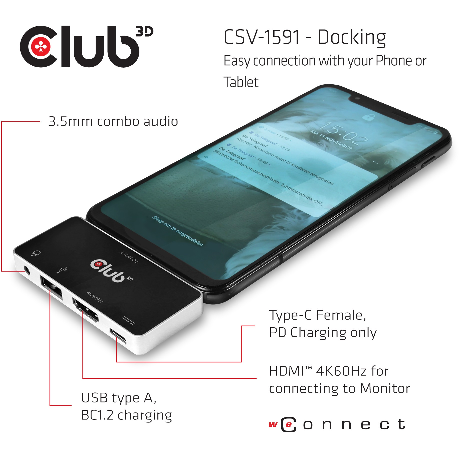 Club3D USB-C 4in1-HUB >HDMI/USB/USB-C/Audio   4K60Hz  PD100W retail