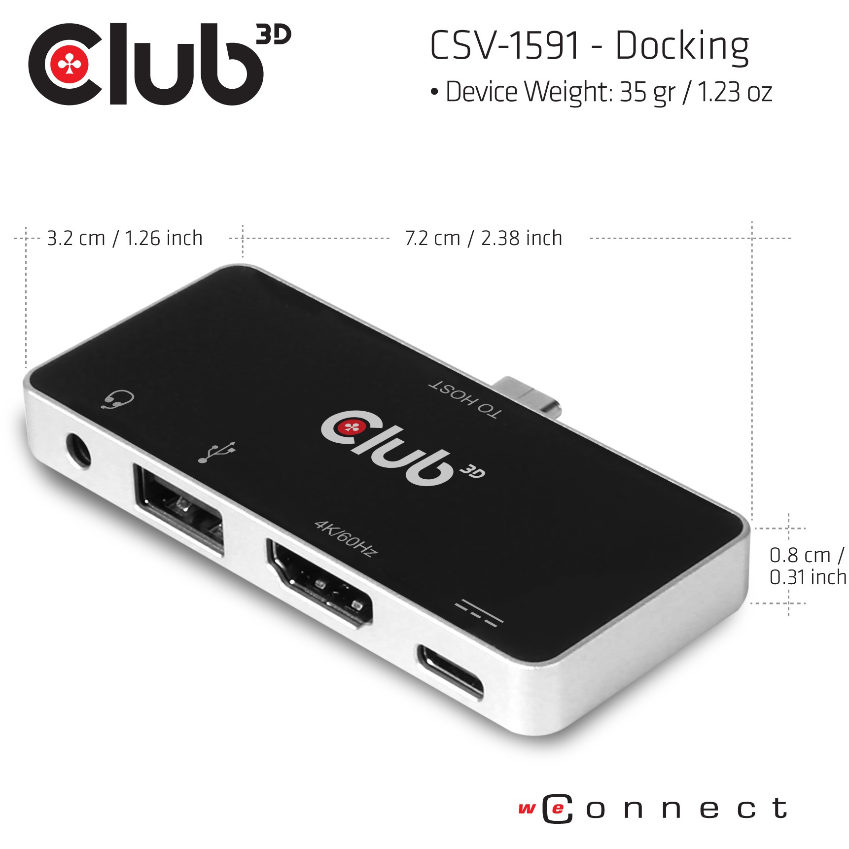 Club3D USB-C 4in1-HUB >HDMI/USB/USB-C/Audio   4K60Hz  PD100W retail
