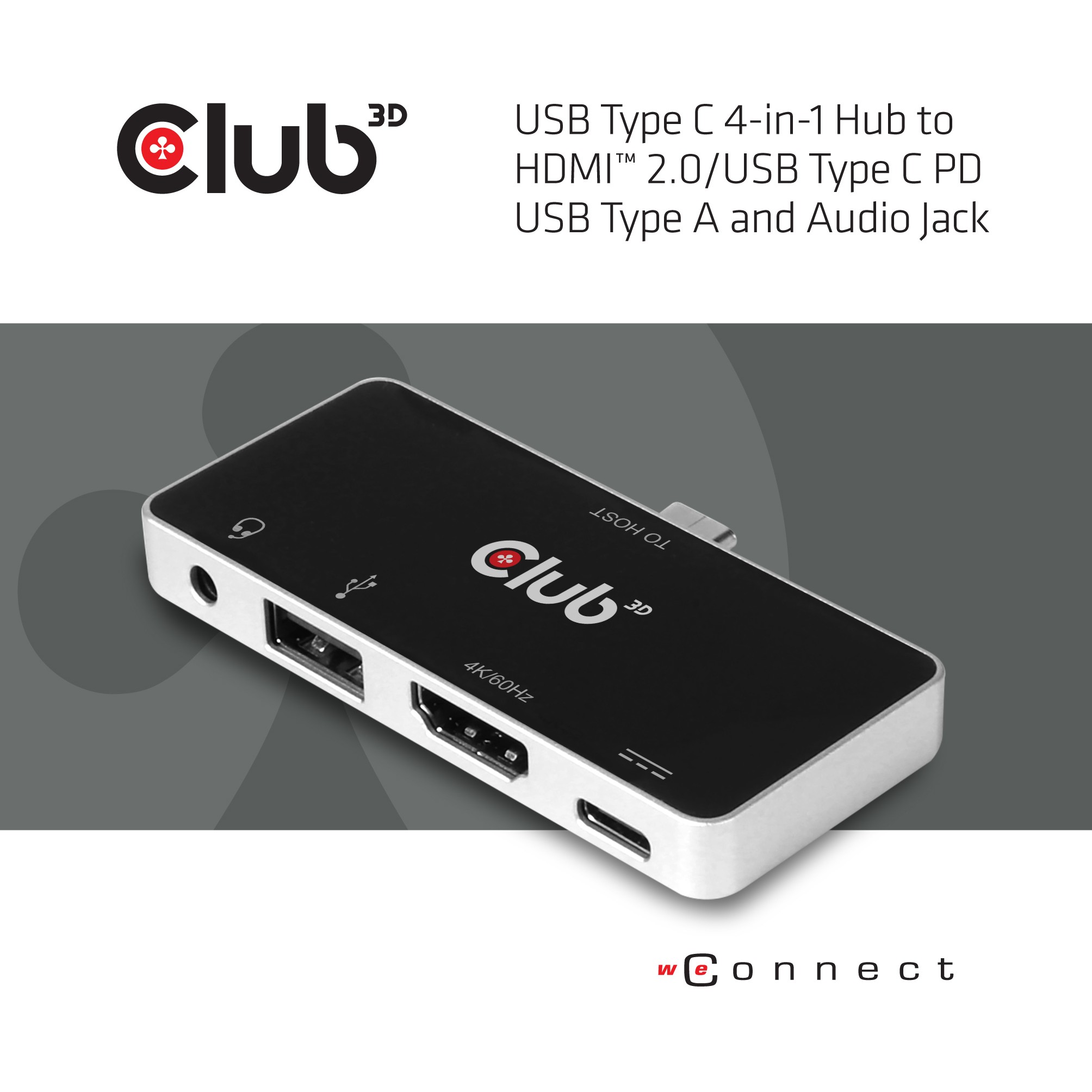 Club3D USB-C 4in1-HUB >HDMI/USB/USB-C/Audio   4K60Hz  PD100W retail