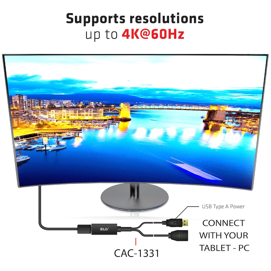 CLUB3D HDMI 2.0 TO DISPLAYPORT 1.2 4K60HZ HDR M/F ACTIVE ADAPTER Schwarz