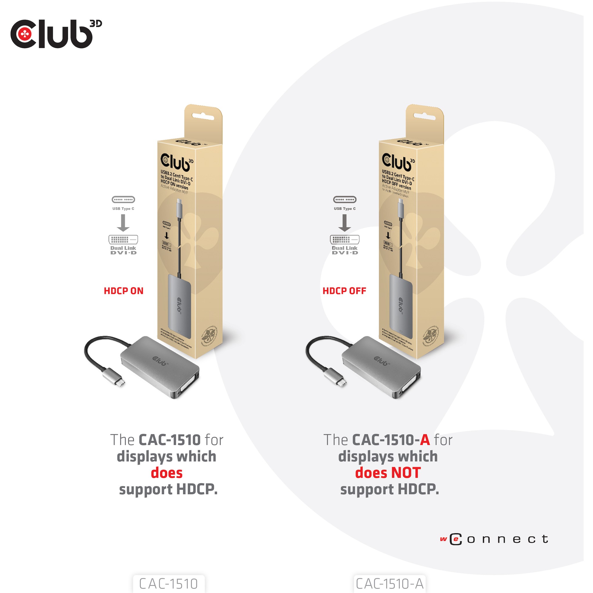 CLUB3D USB3.2 Gen1 Type-C to Dual Link DVI-D HDCP OFF version Active Adapter M/F for Apple Cinema Displays
