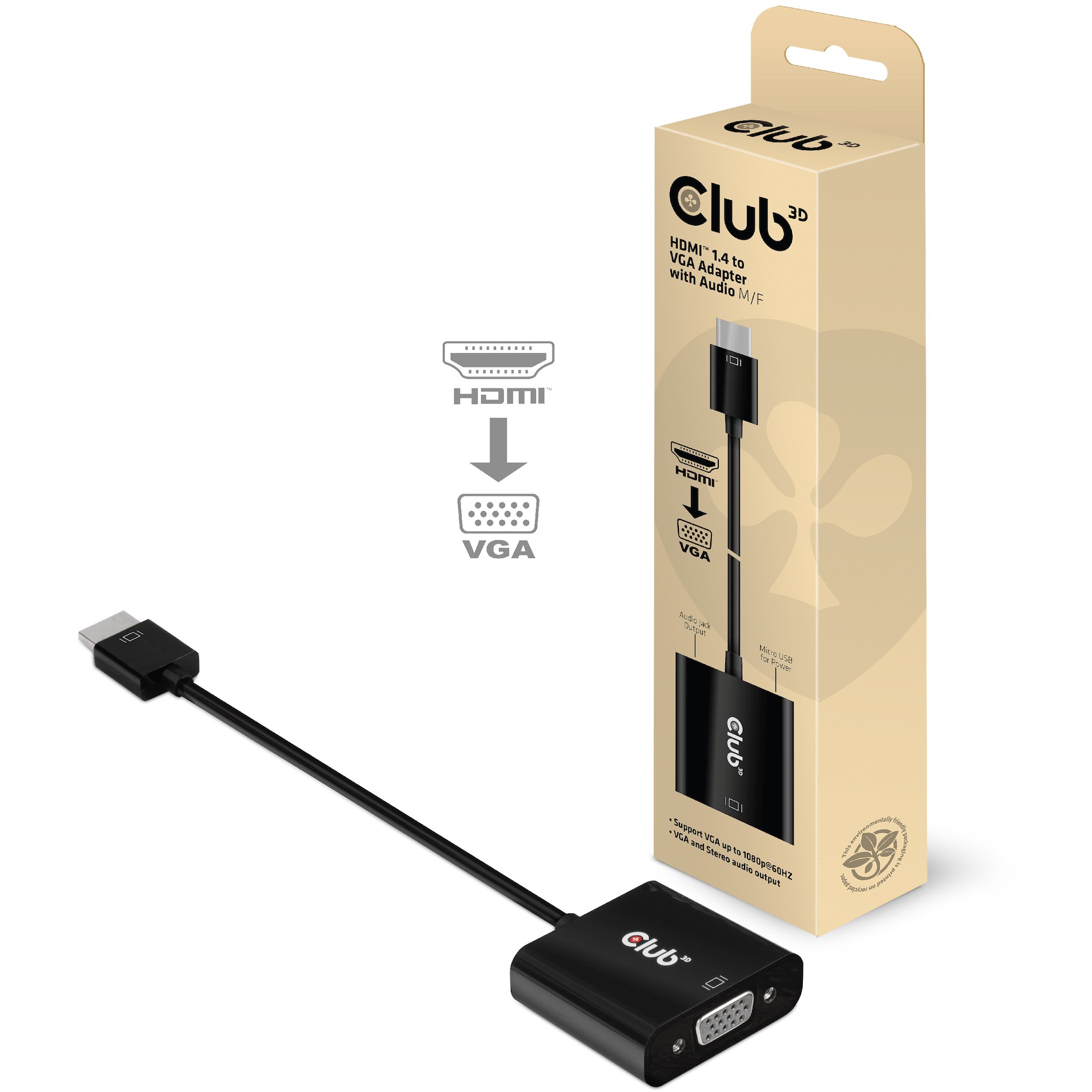 CLUB3D CAC-1302 Videokabel-Adapter 0,5 m HDMI Typ A (Standard) VGA (D-Sub) Schwarz