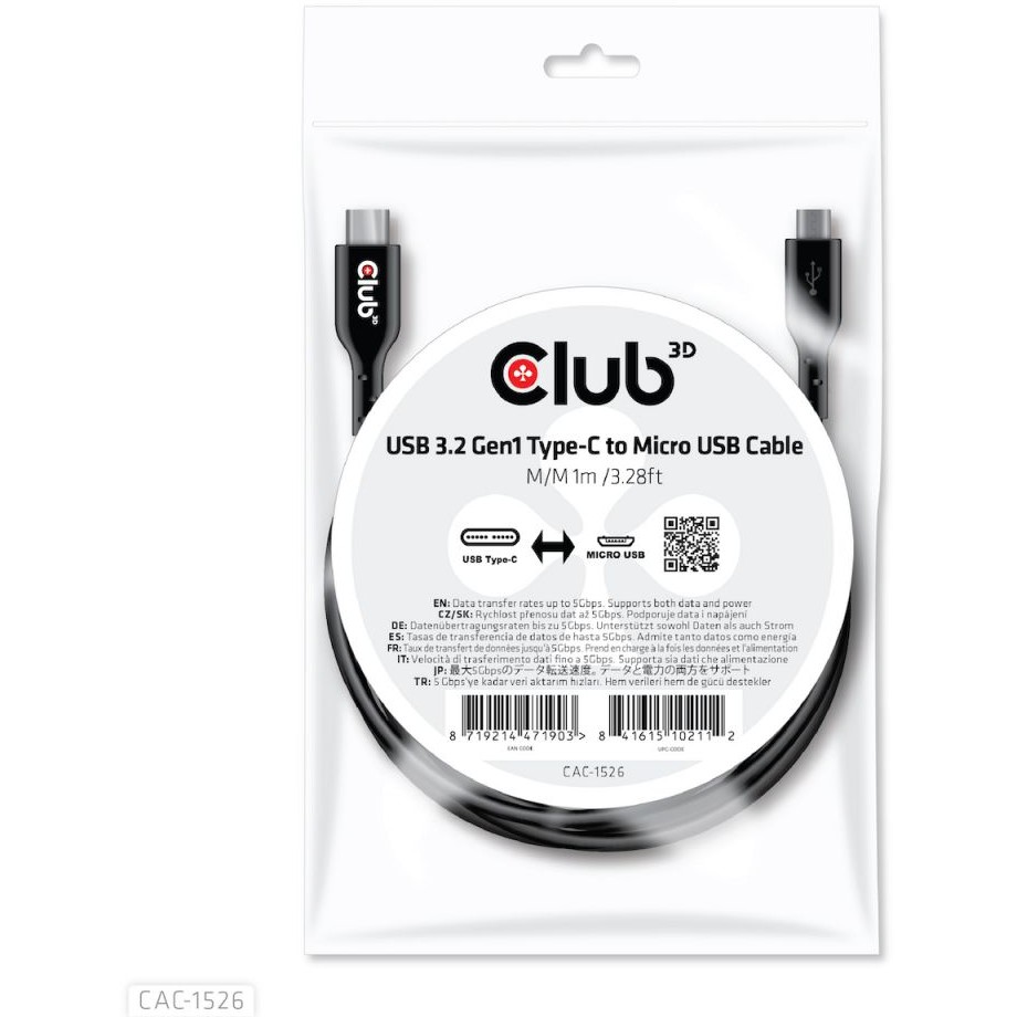 CLUB3D USB 3.2 Gen1 Type-C to Micro USB Cable M/M 1m /3.28ft