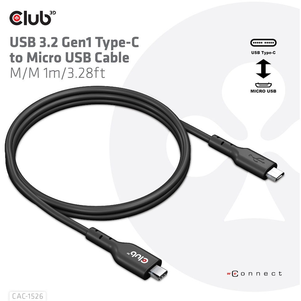 CLUB3D USB 3.2 Gen1 Type-C to Micro USB Cable M/M 1m /3.28ft
