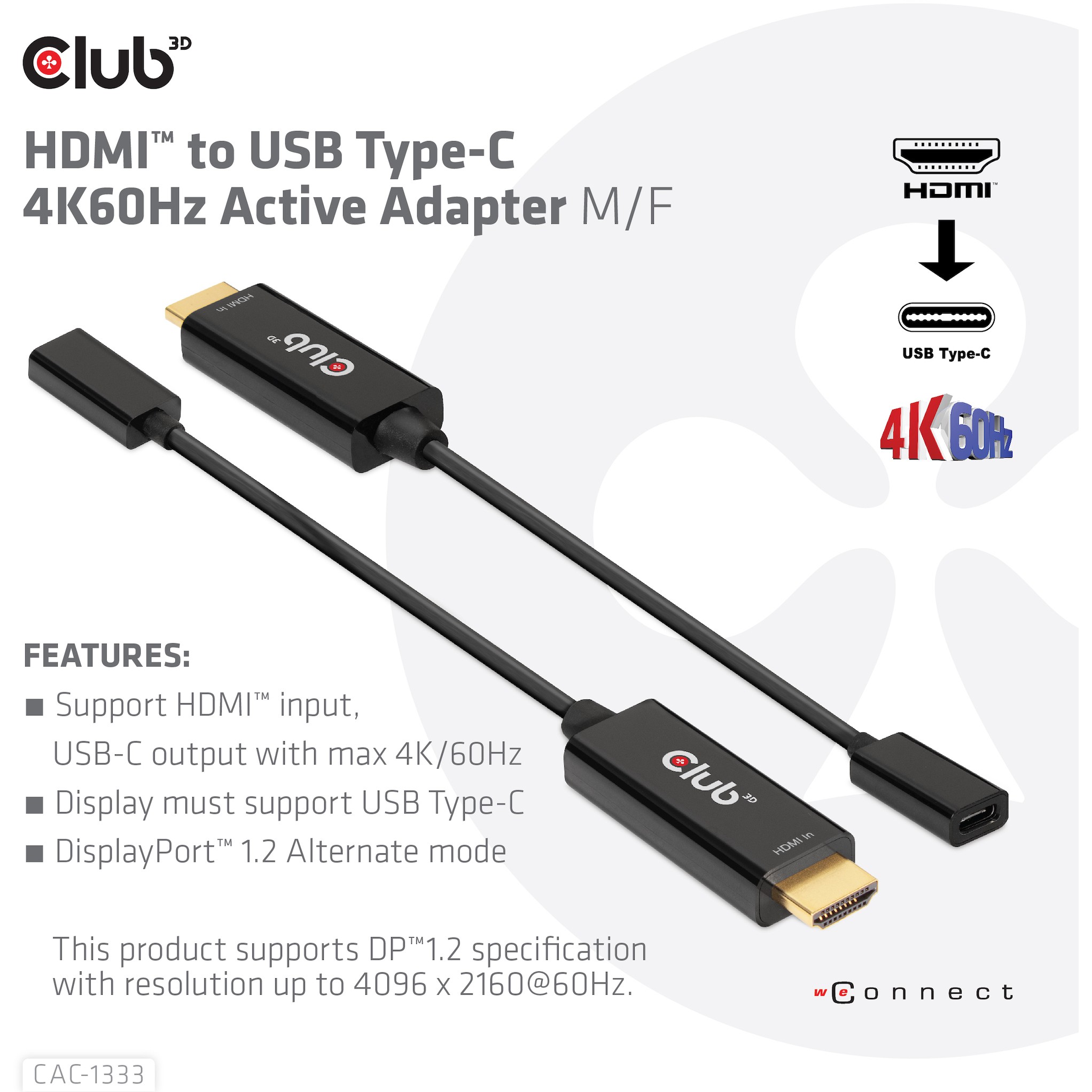 CLUB3D HDMI to USB Type-C 4K60Hz Active Adapter M/F