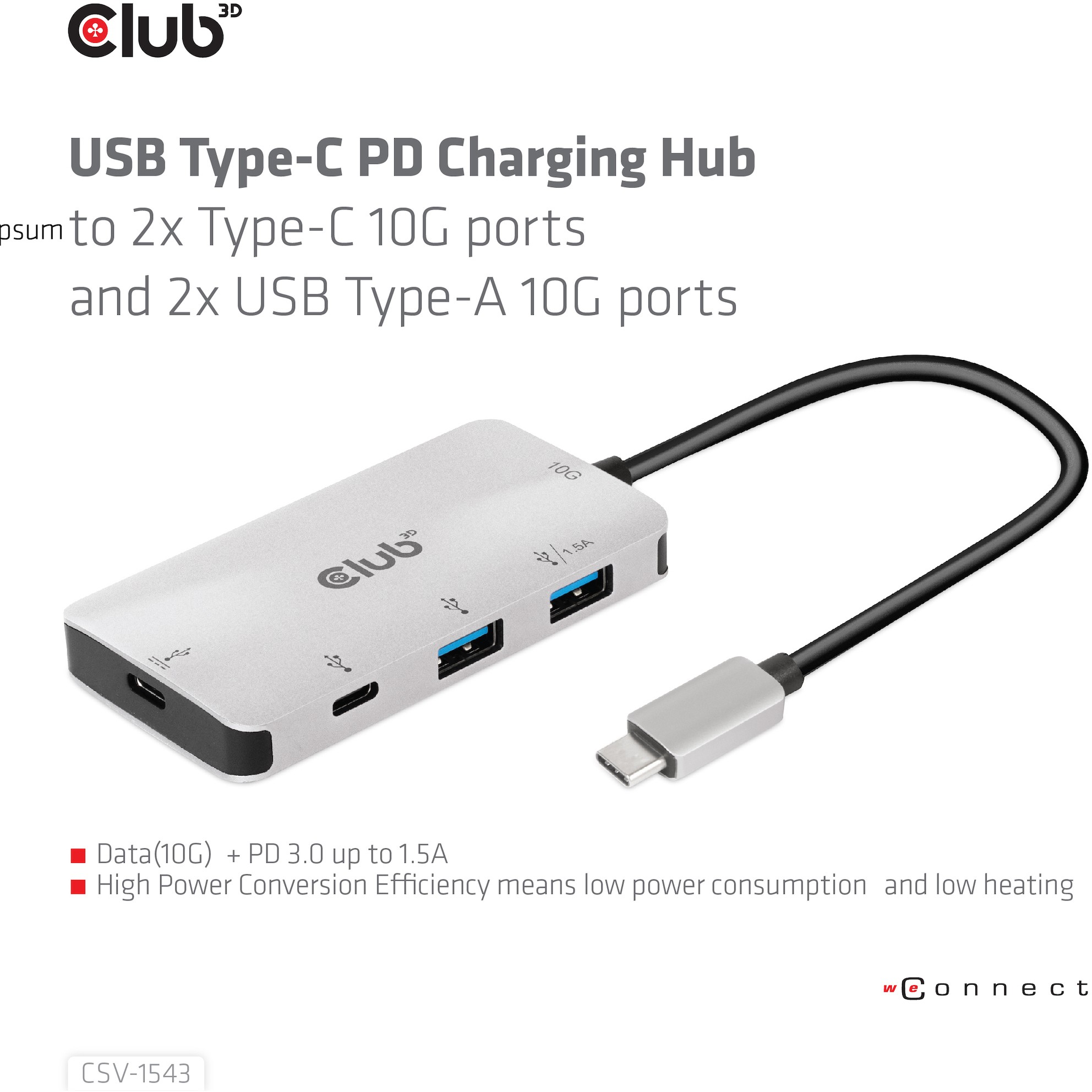 CLUB3D USB Gen2 Type-C PD Charging Hub to 2x Type-C 10G ports and 2x USB Type-A 10G ports