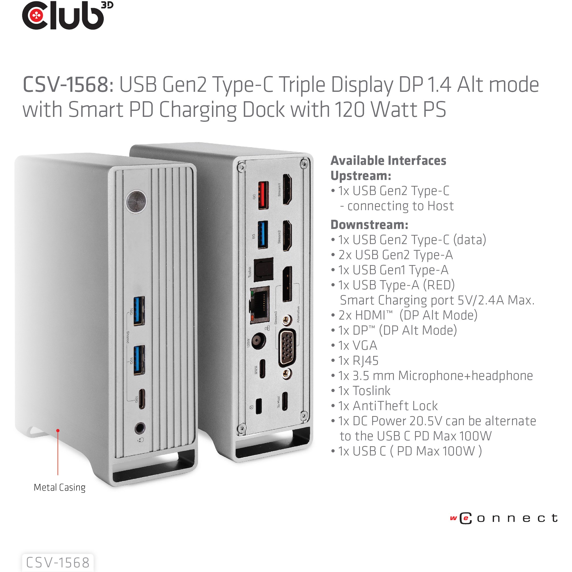 Club3D 4K ChargingDock USB-C ->6xUSB3/DP/2xHDMI/VGA/LAN 120W retail