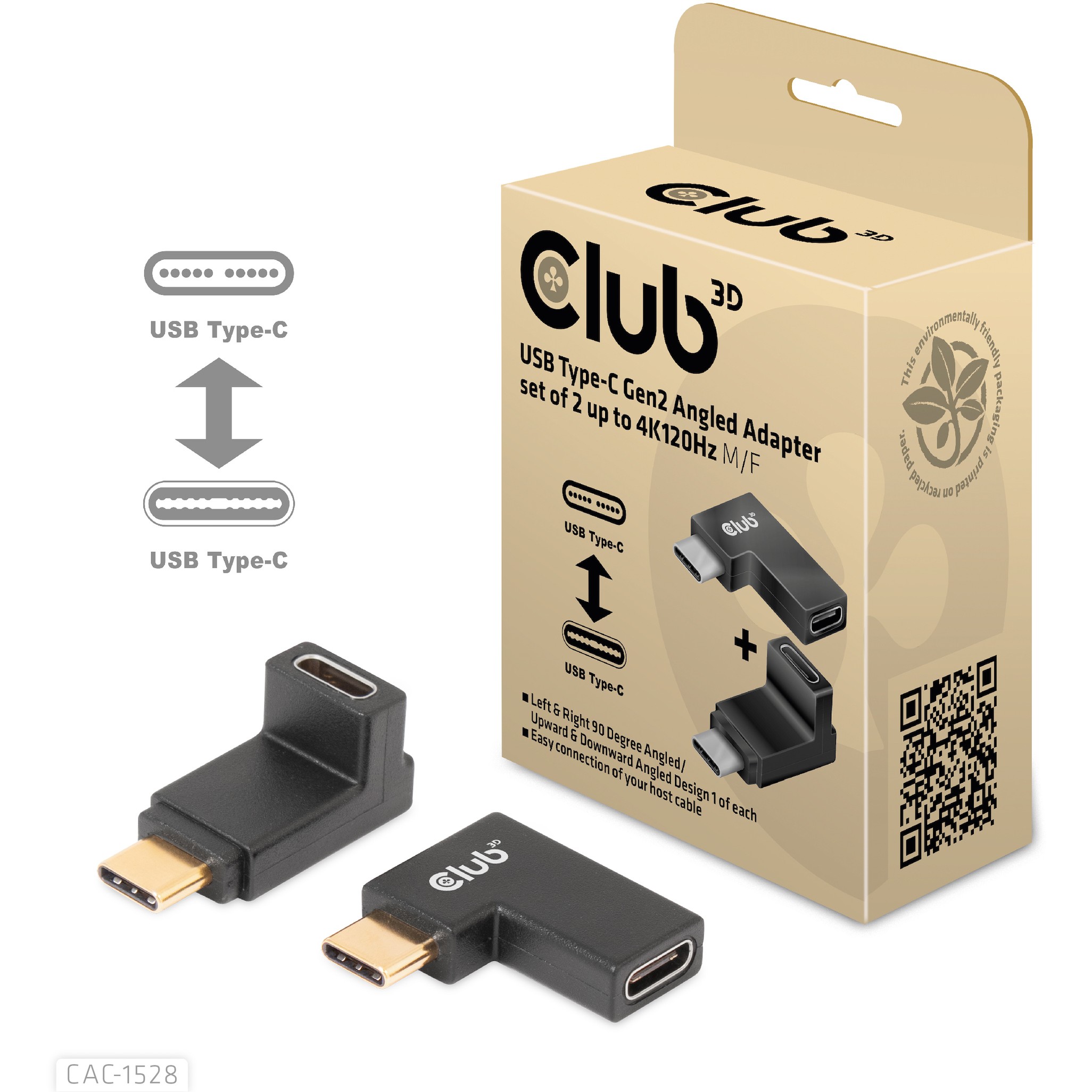 Club3D Adapter USB 3.2 Typ C <> USB 3.2 Typ C gewinkelt St/B retail