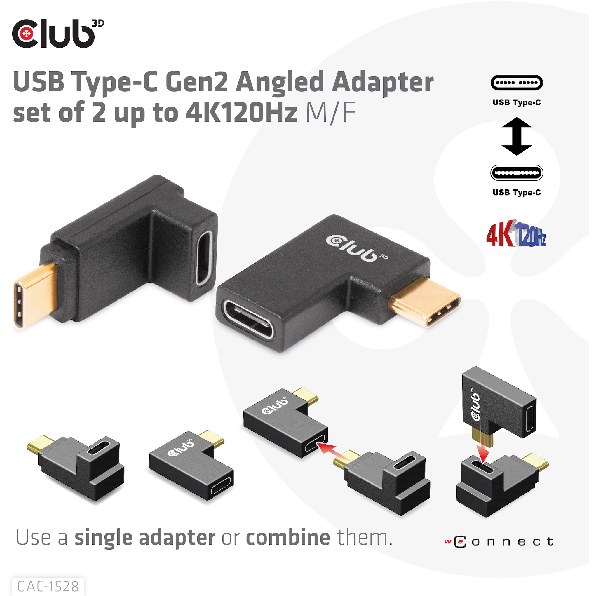 Club3D Adapter USB 3.2 Typ C <> USB 3.2 Typ C gewinkelt St/B retail