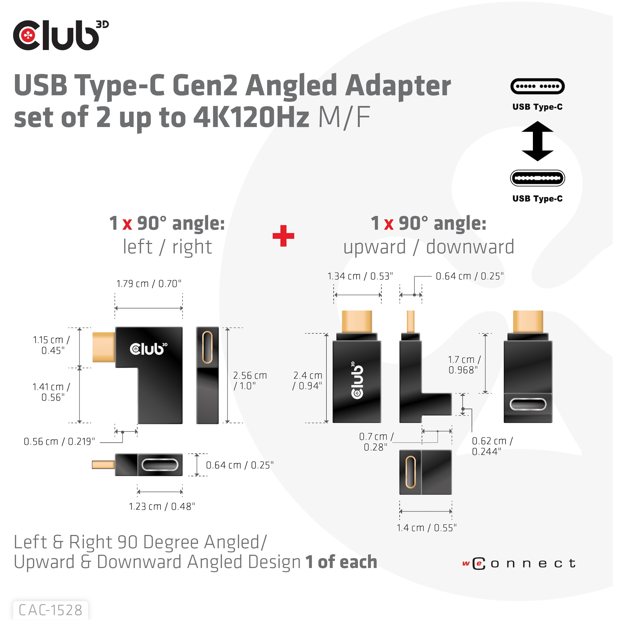 Club3D Adapter USB 3.2 Typ C <> USB 3.2 Typ C gewinkelt St/B retail