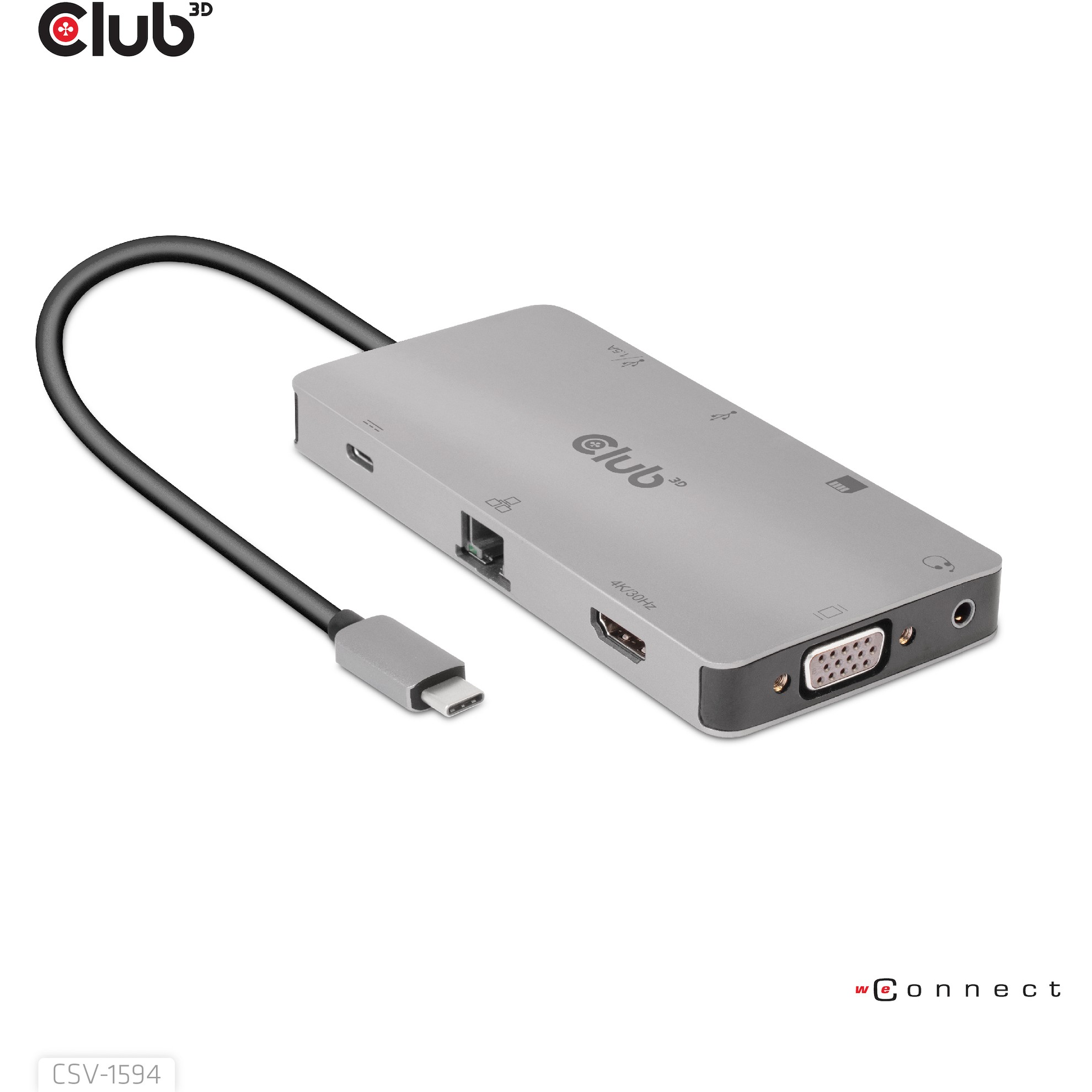 CLUB3D USB Gen1 Type-C 9-in-1 hub with HDMI, VGA, 2x USB Gen1 Type-A, RJ45, SD/Micro SD card slots and USB Gen1 Type-C Female port
