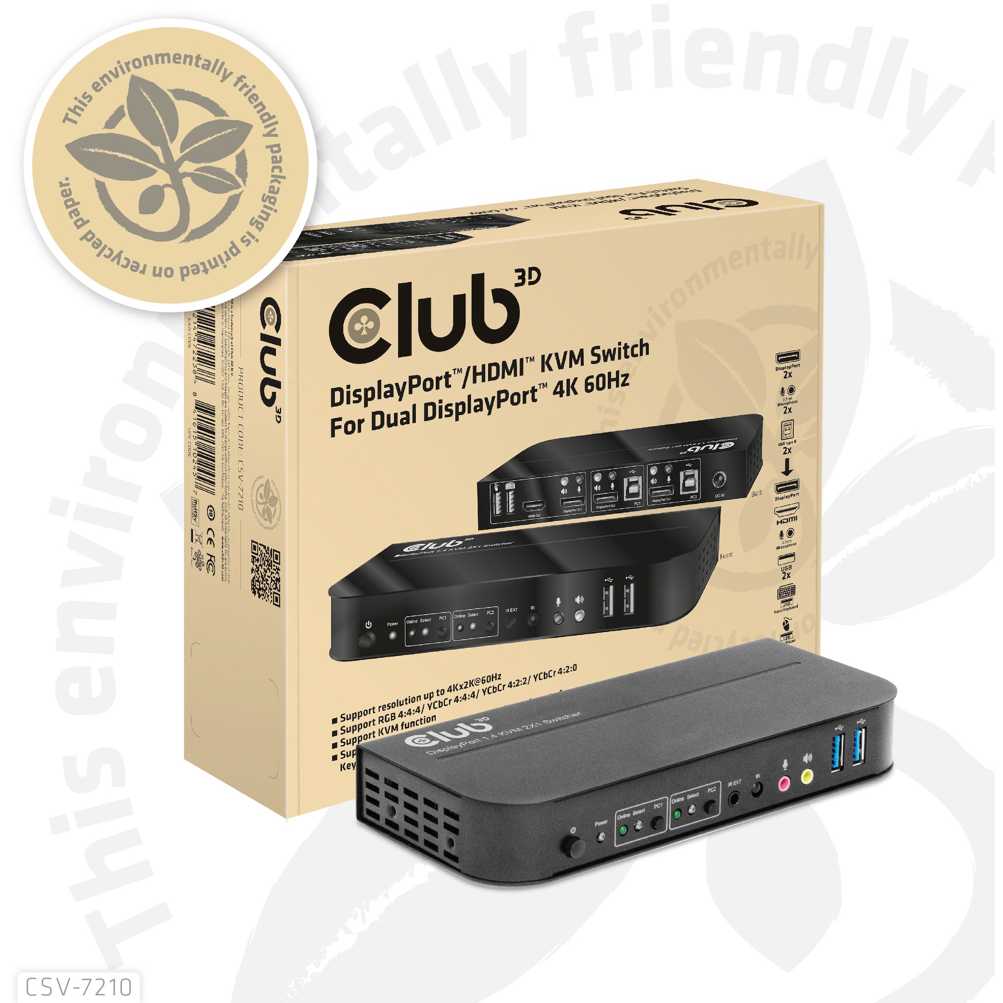 CLUB3D DisplayPort/HDMI KVM Switch For Dual DisplayPort 4K 60Hz
