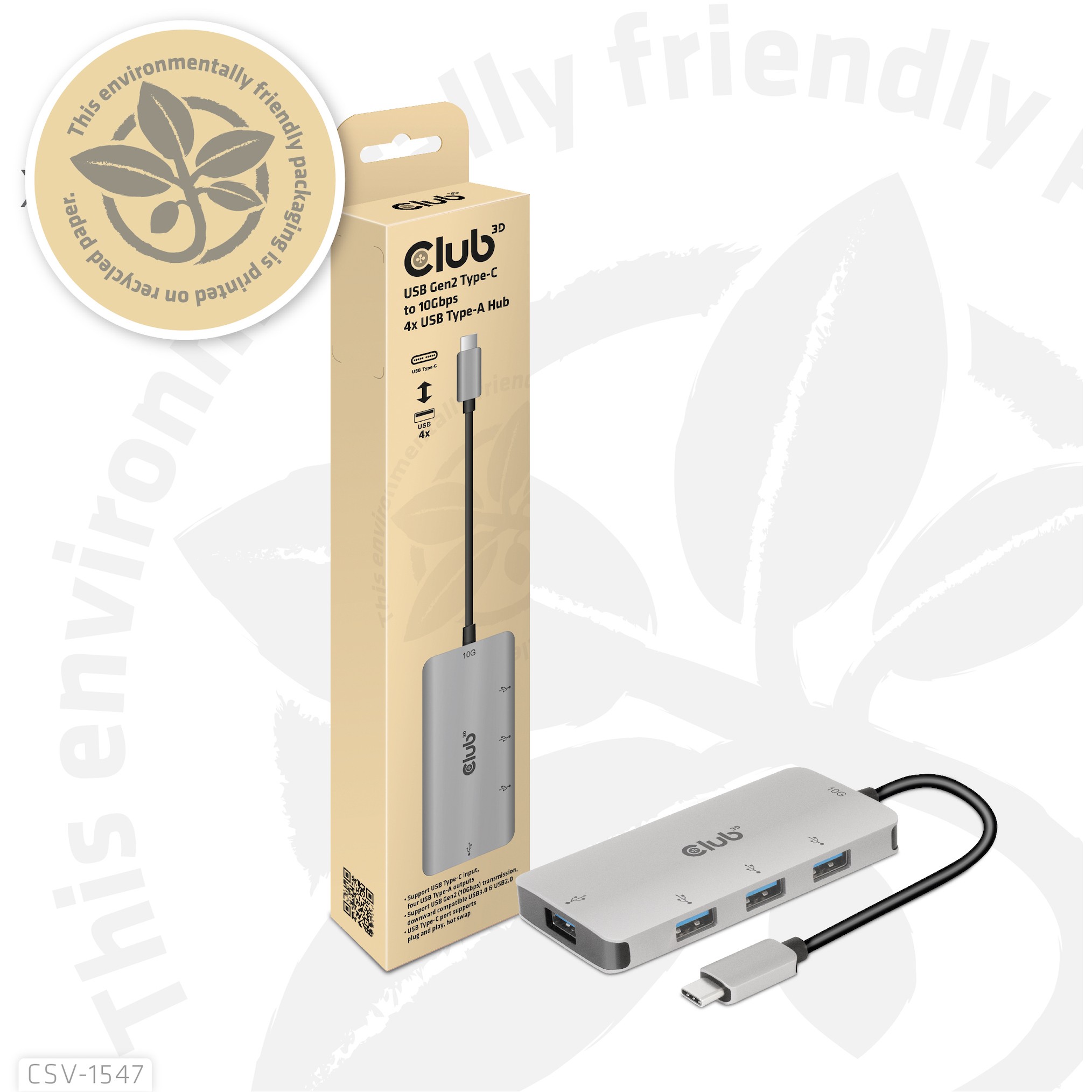 CLUB3D USB Gen2 Type-C to 10Gbps 4x USB Type-A Hub