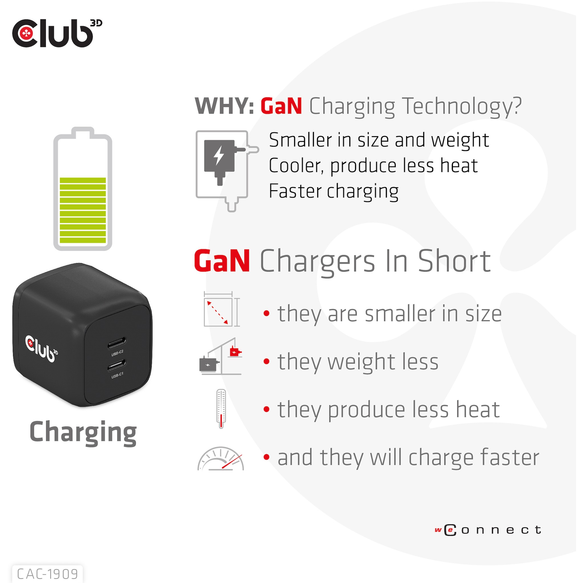 CLUB3D Travel Charger PPS 45W GAN technology, Dual port USB Type-C, Power Delivery(PD) 3.0 Support