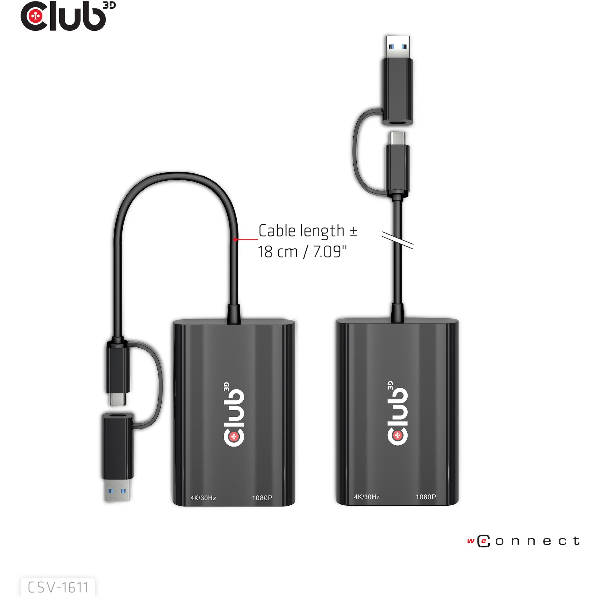 CLUB3D USB Gen1 Type-C/-A to Dual HDMI (4K/30Hz) / VGA (1080/60Hz)