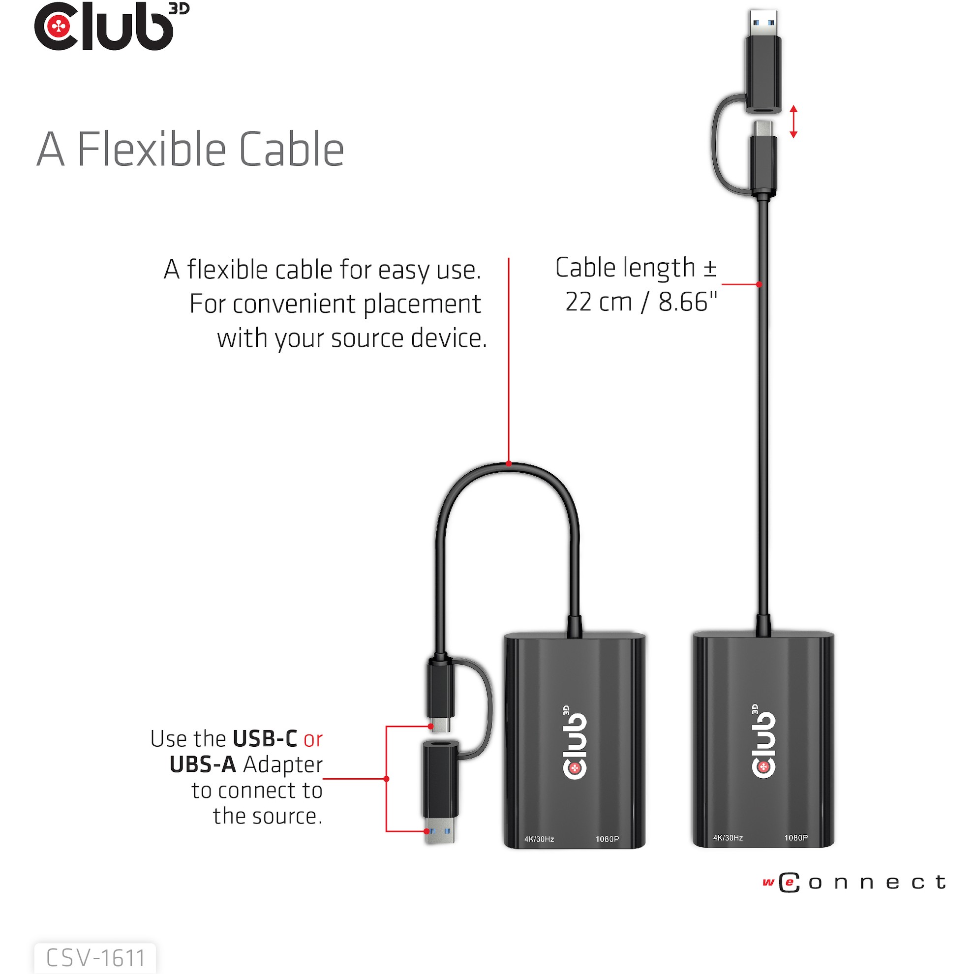 CLUB3D USB Gen1 Type-C/-A to Dual HDMI (4K/30Hz) / VGA (1080/60Hz)