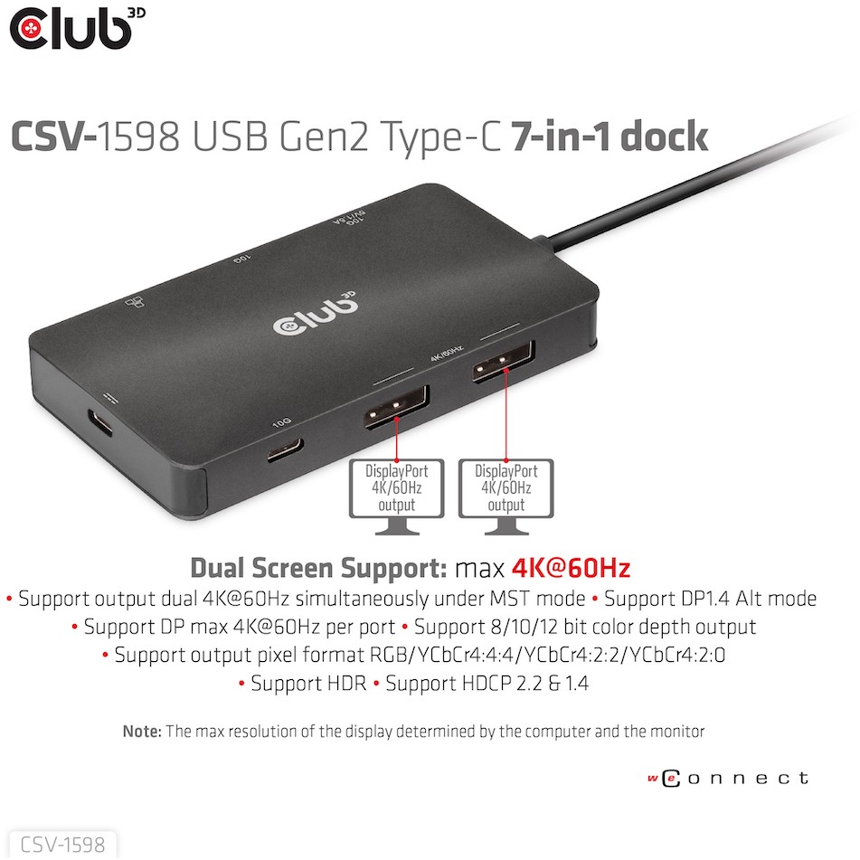 CLUB3D USB Gen2 Type-C to Dual DisplayPort 4k60Hz 7-in-1 HUB