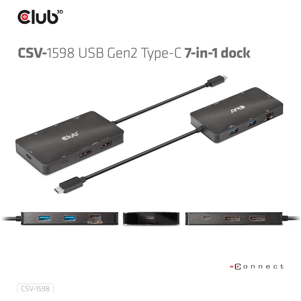 CLUB3D USB Gen2 Type-C to Dual DisplayPort 4k60Hz 7-in-1 HUB