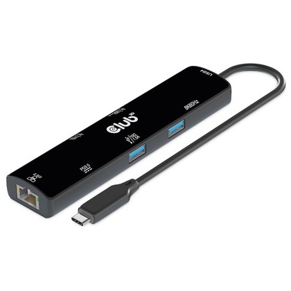 CLUB3D USB4™ Gen3x2 Type-C, 6-in-1 Hub with HDMI™ 8K60Hz or 4K120Hz, 2xUSB Type-A(10G), Ethernet RJ45(2.5G) and 2xUSB Type-C, 1x Data(10G) and 1xPD3.0 charging 100 watt