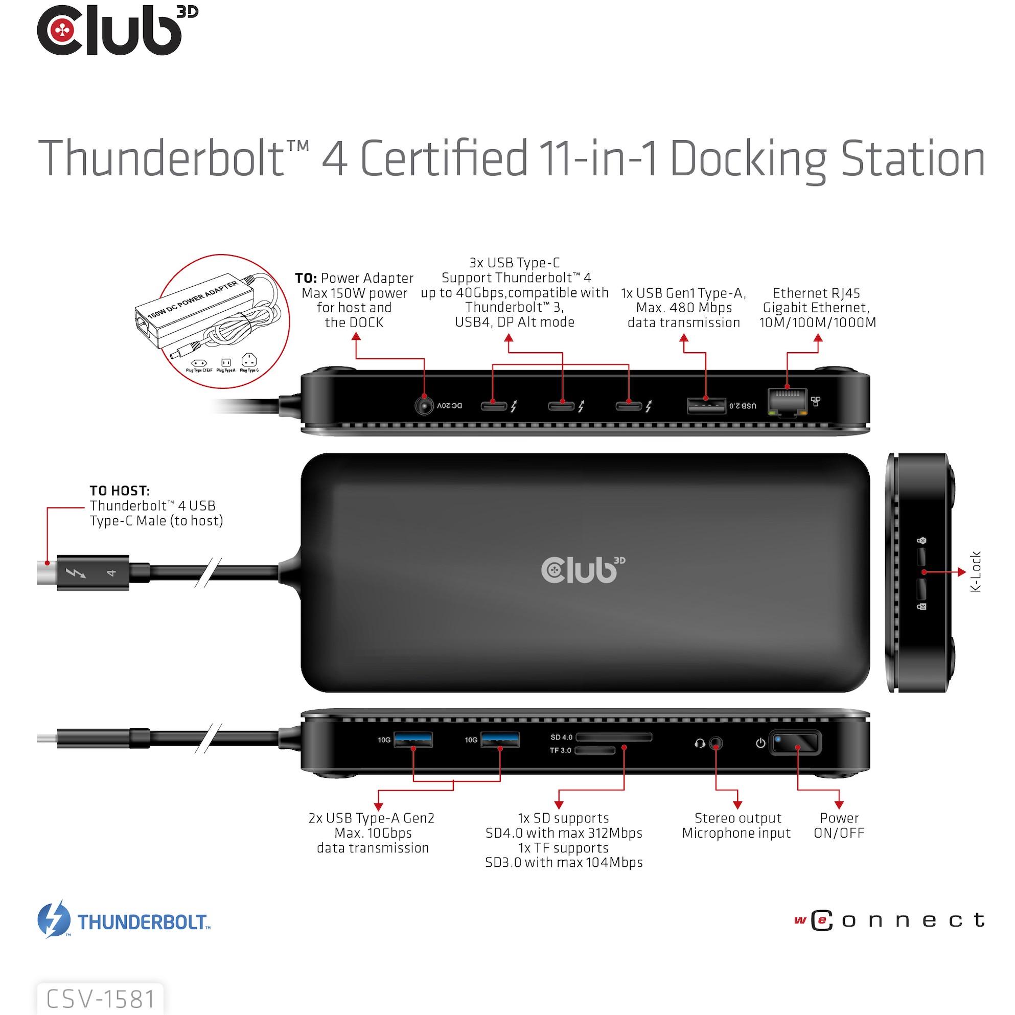 CLUB3D Thunderbolt™ 4 Zertifizierte 11-in-1-Docking-Station