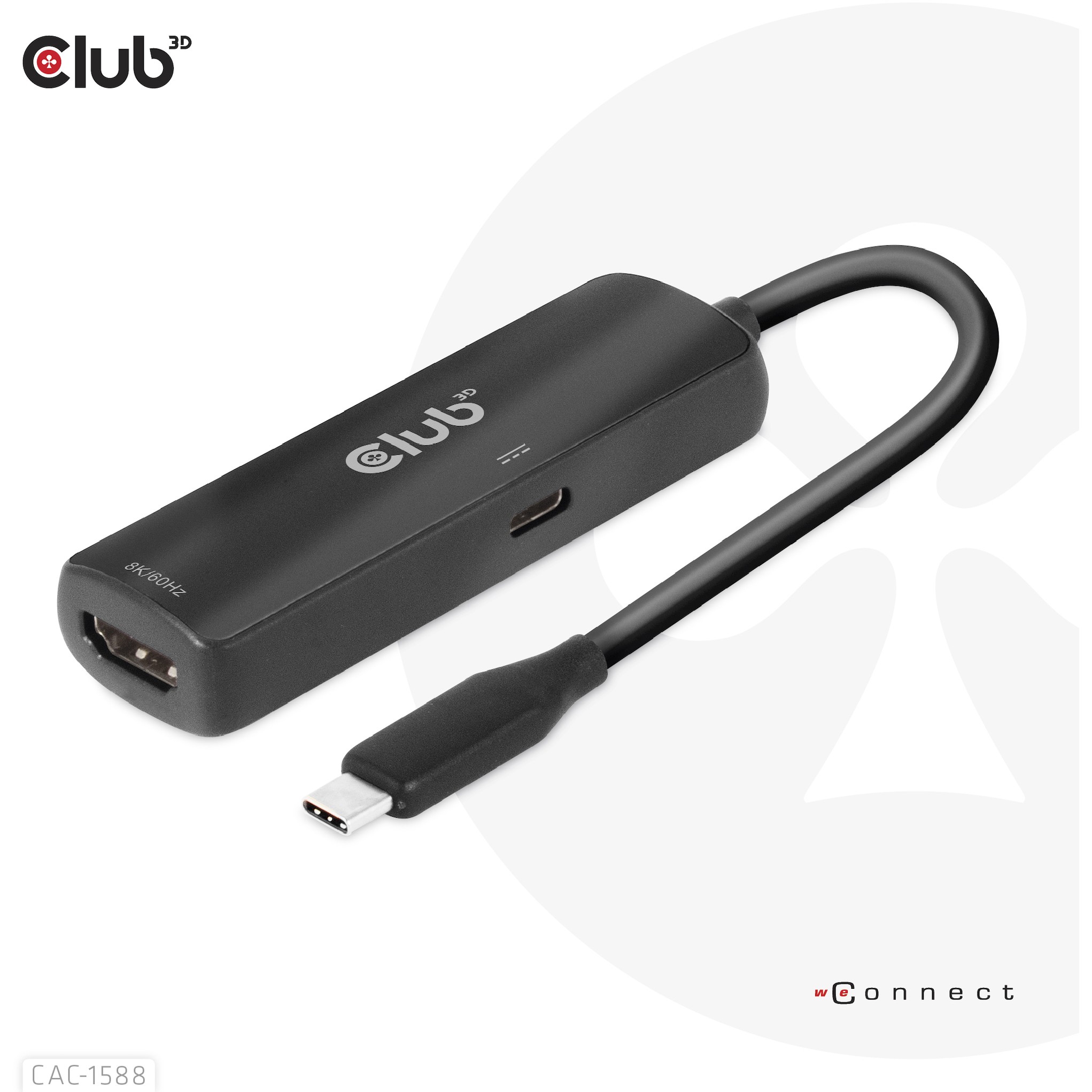 CLUB3D USB Gen2 Typ-C zu HDMI™ 8K60Hz oder 4K120Hz HDR10, DSC1.2, Power Delivery 3.0 Activ Adapter St./B.