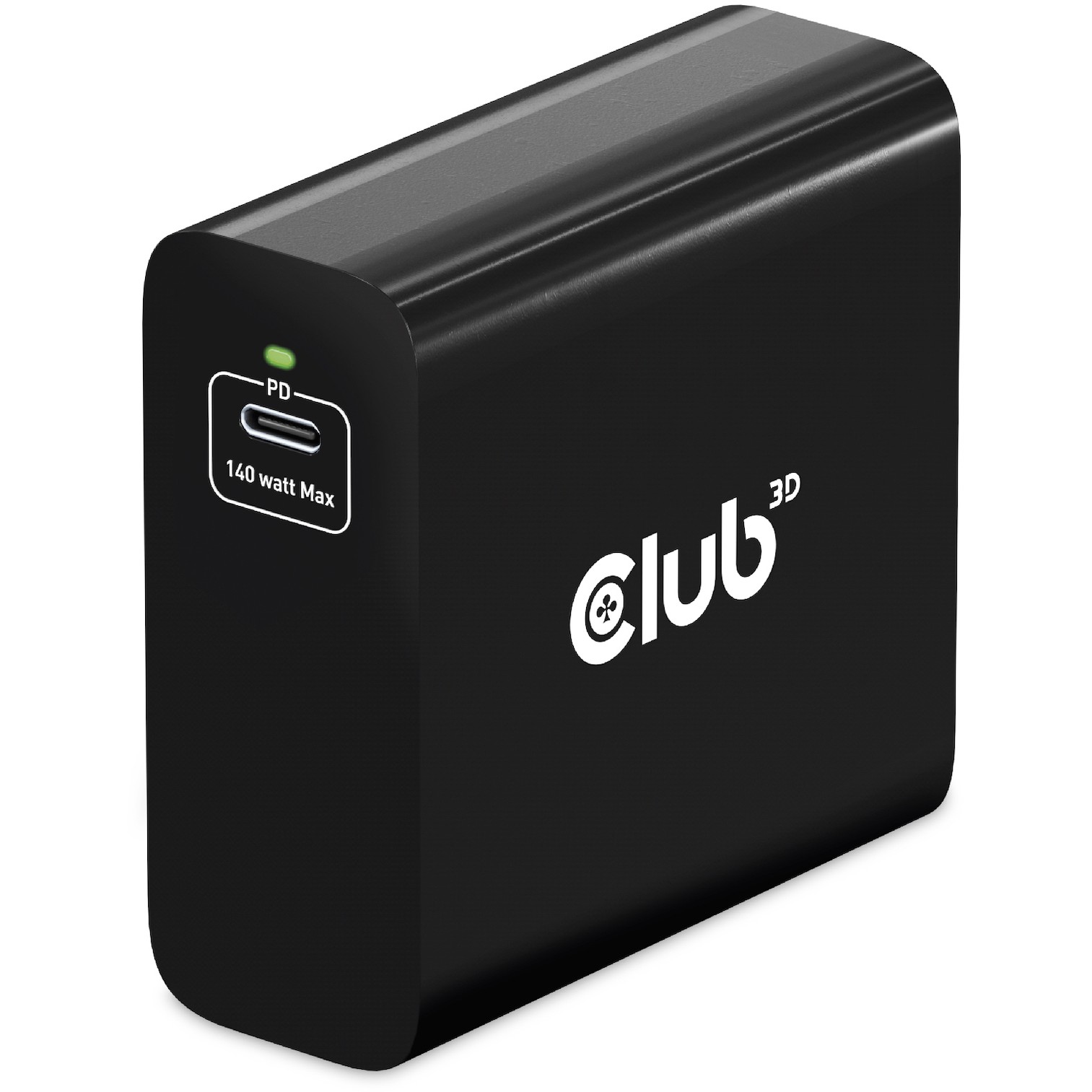 CLUB3D Ladegerät 140 Watt GaN-Technologie, Einzelanschluss USB Typ-C, Power Delivery (PD) 3.1 Unterstützung