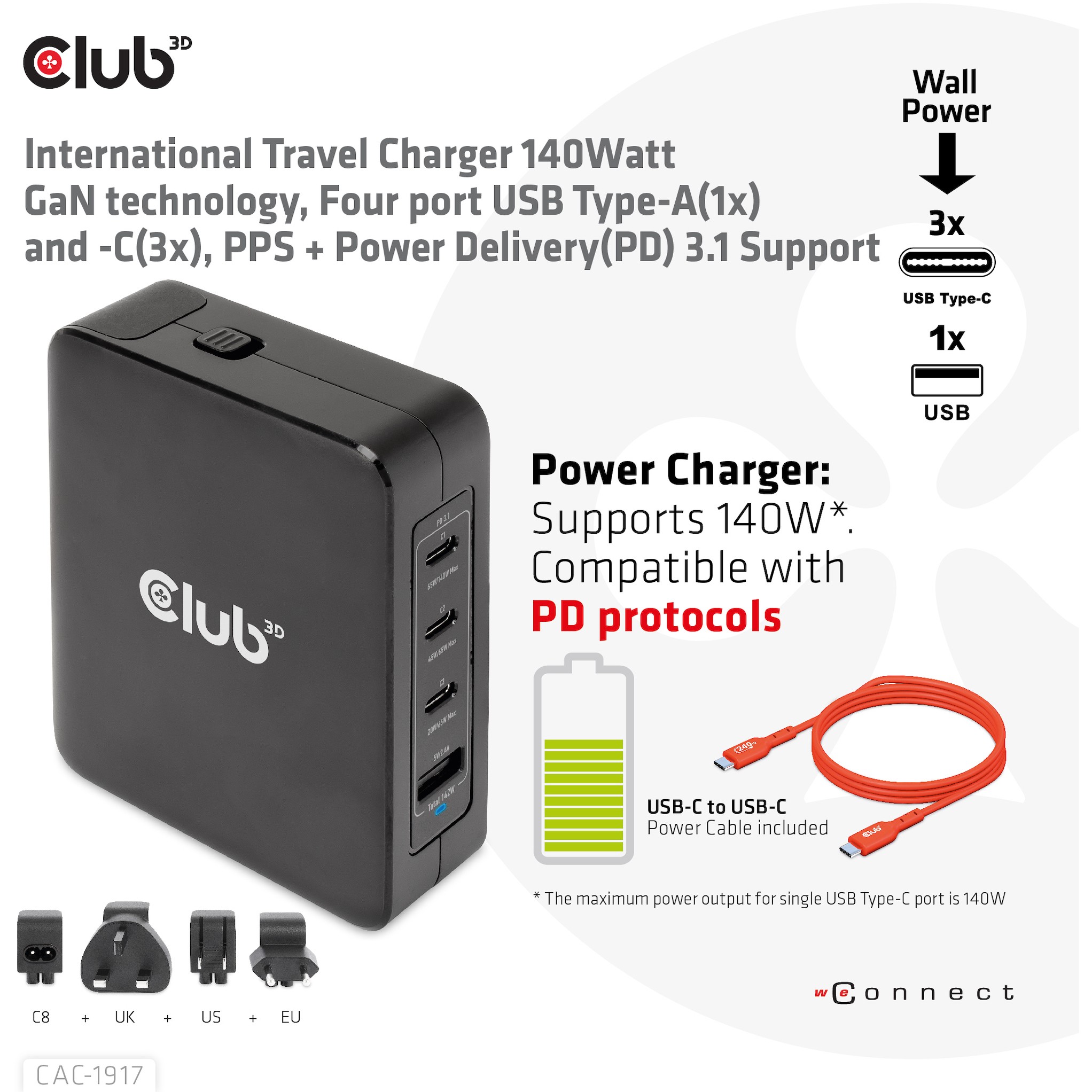 CLUB3D CAC-1917 Netzteil 140 W