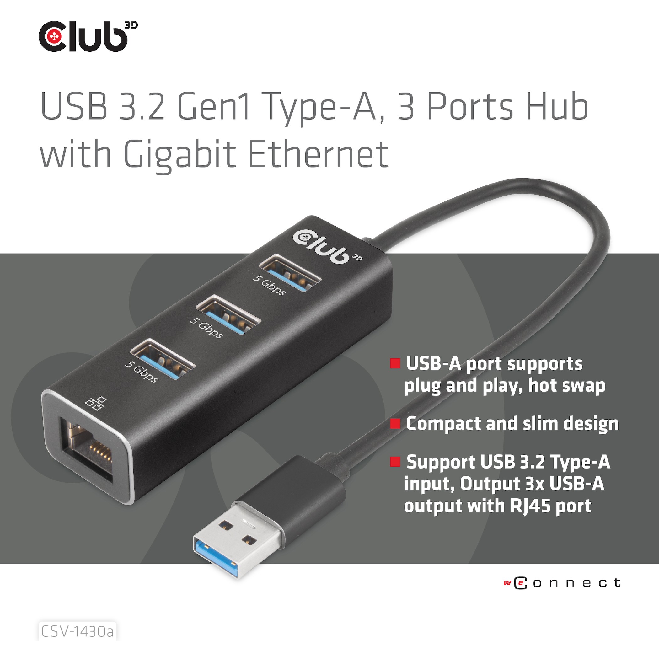 CLUB3D CSV-1430a Kabelgebunden USB 3.2 Gen 1 (3.1 Gen 1) Type-A Schwarz