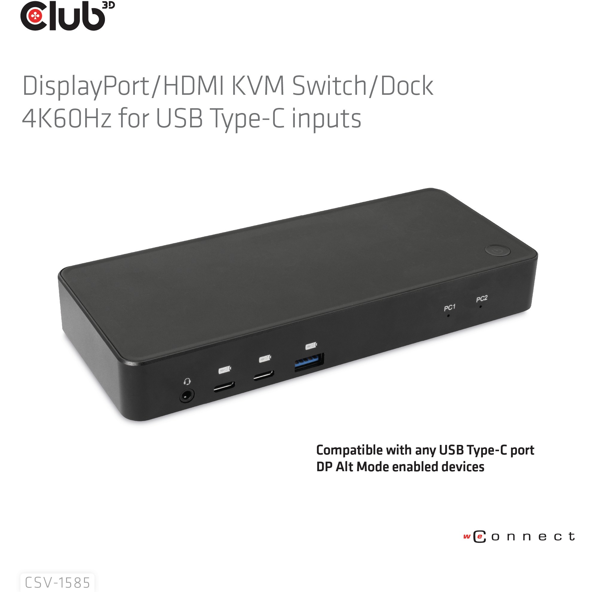 CLUB3D DisplayPort™/HDMI™ KVM Switch/Dock 4K60Hz für USB Typ-C Eingänge