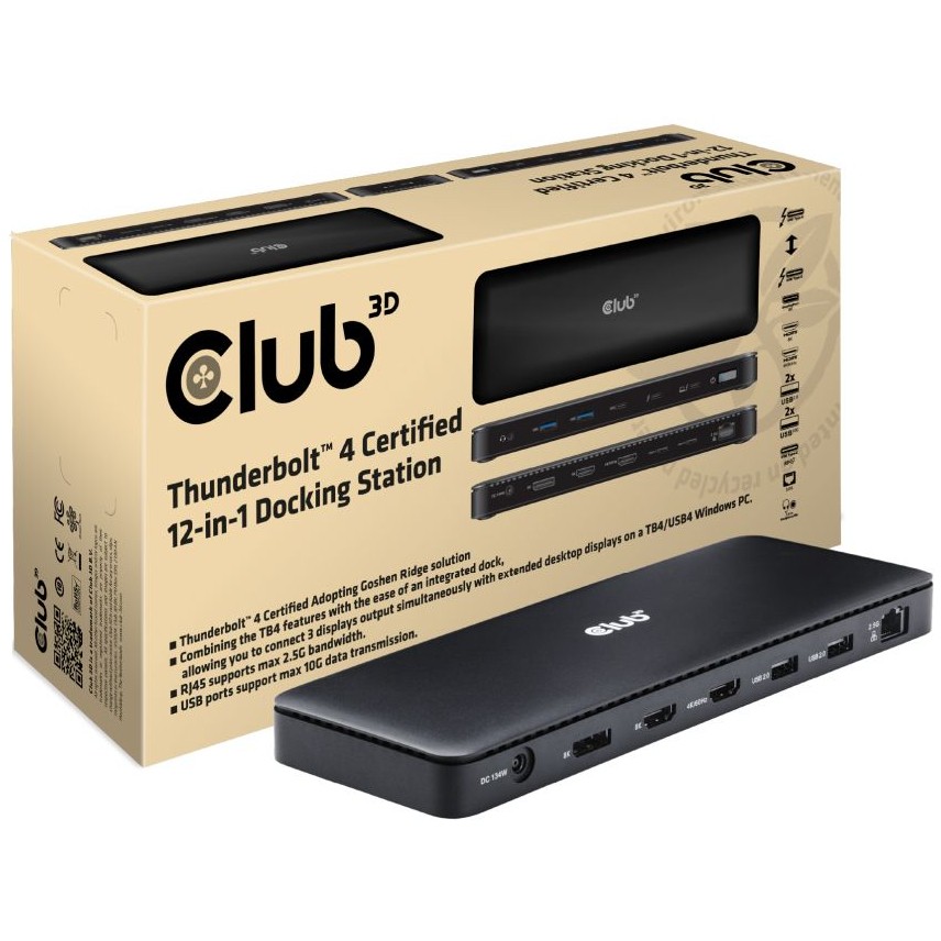 CLUB3D Thunderbolt 4 Certified 11-in-1 Handy-Dockingstation Universal Schwarz