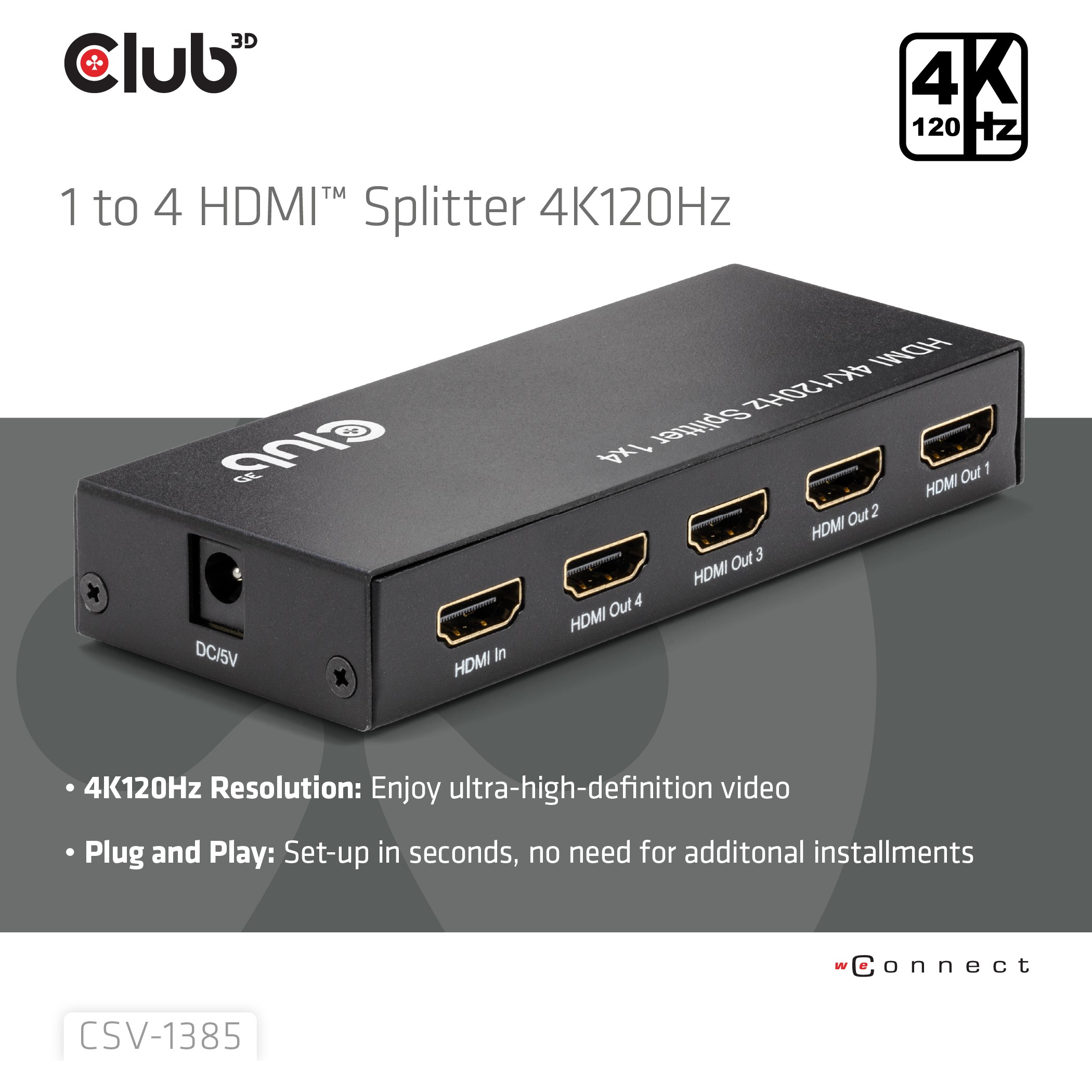 Club3D HDMI Splitter  1 Eingang  -> 4 Ausgänge 4K120Hz UHD retail
