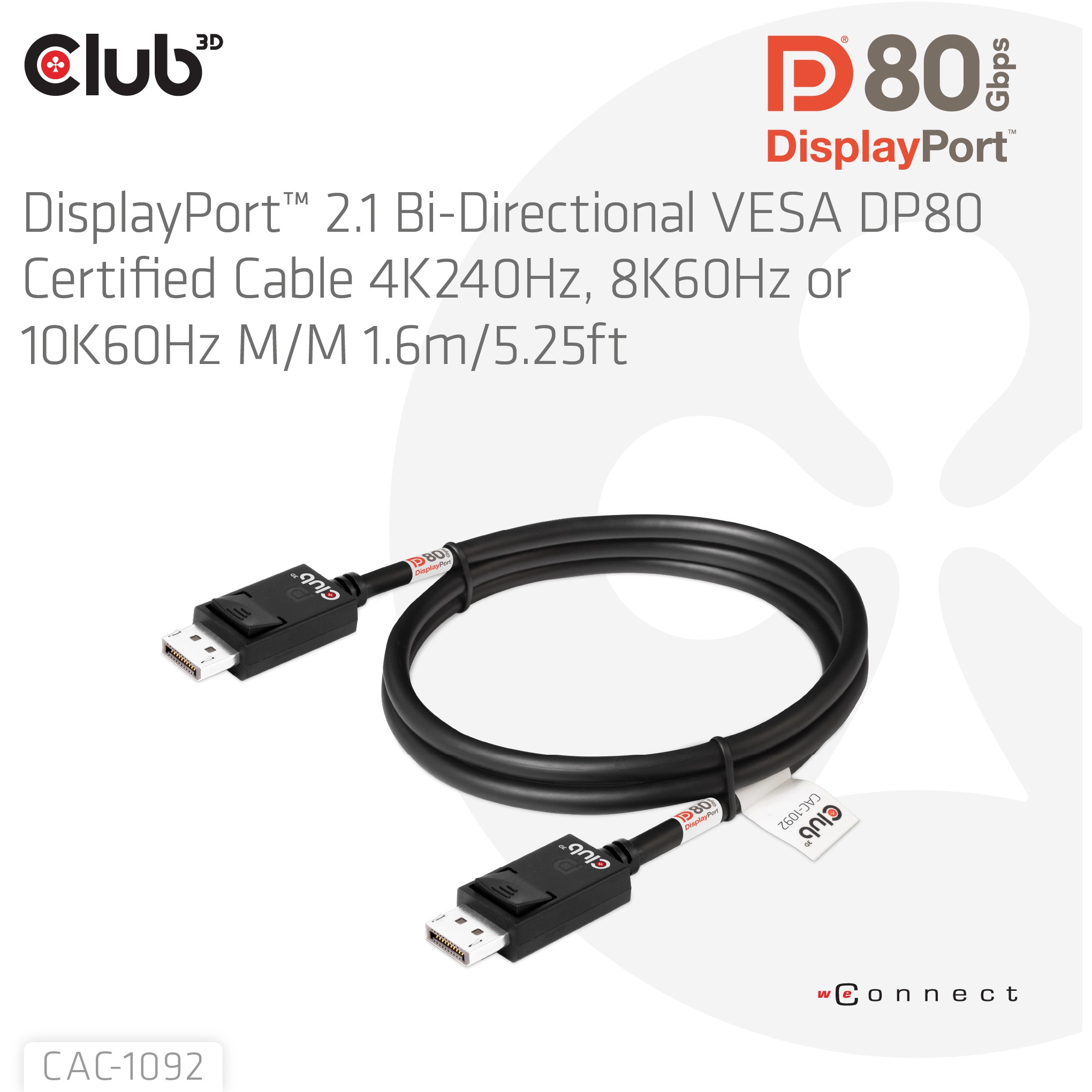 Club3D DP-Kabel 2.1 DP80 zertifiziert   1,6m 10K/8K/4K St/St retail